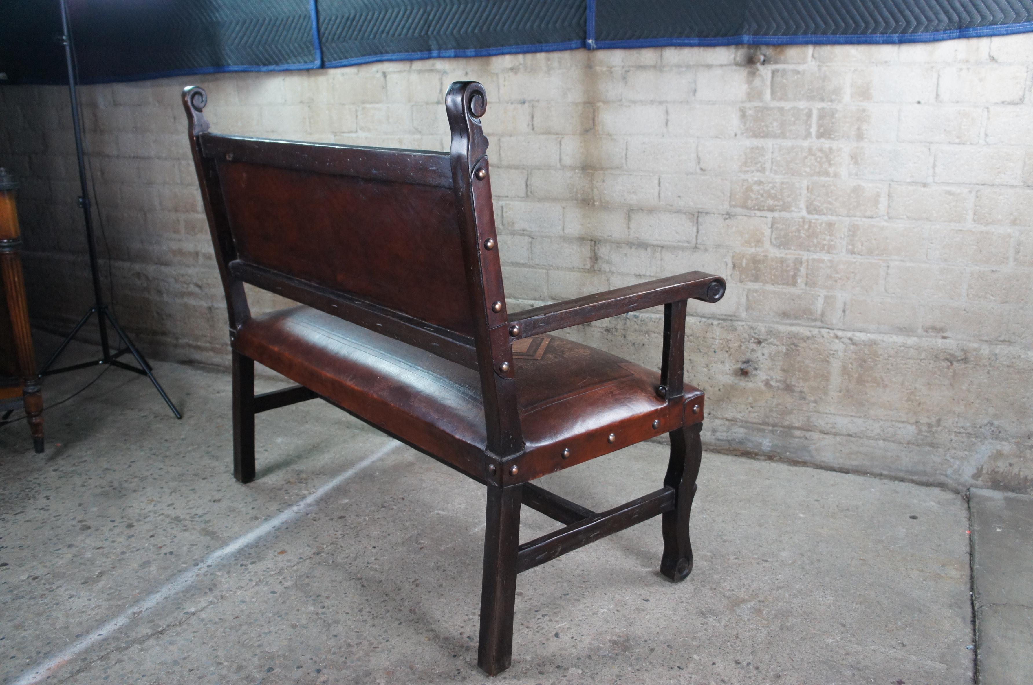 Vintage Spanish Heritage Tooled Saddle Leather Bench Seat Southwestern 4