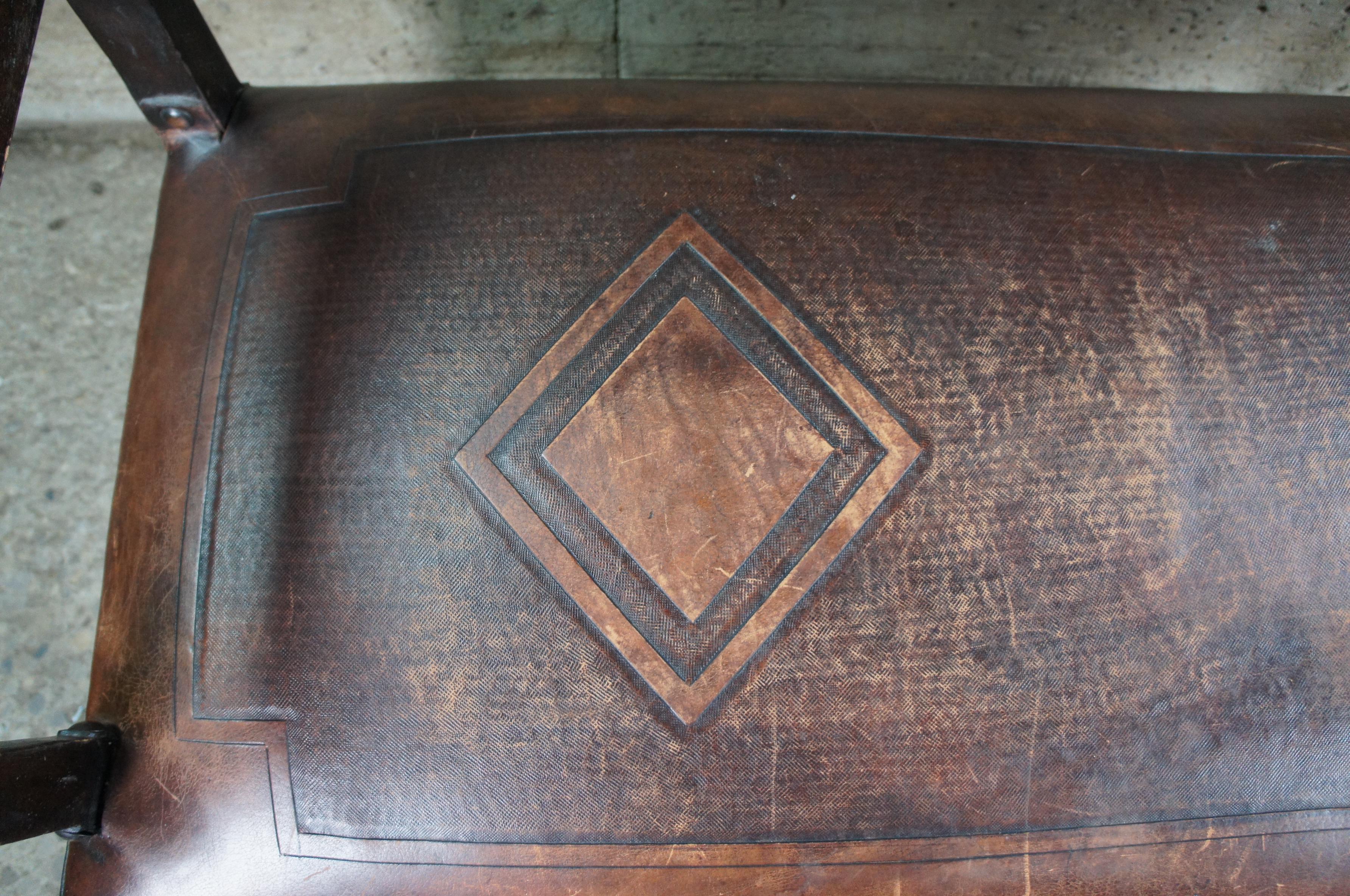 20th Century Vintage Spanish Heritage Tooled Saddle Leather Bench Seat Southwestern