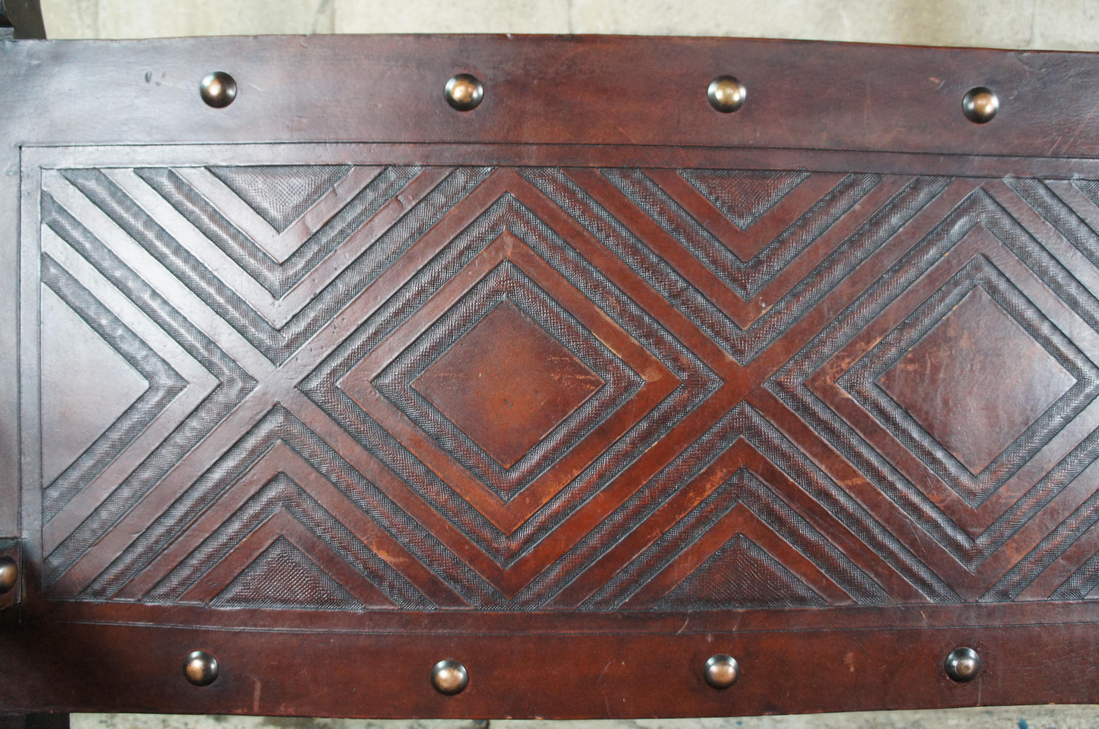 Vintage Spanish Heritage Tooled Saddle Leather Bench Seat Southwestern 1