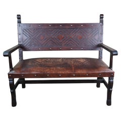 Retro Spanish Heritage Tooled Saddle Leather Bench Seat Southwestern