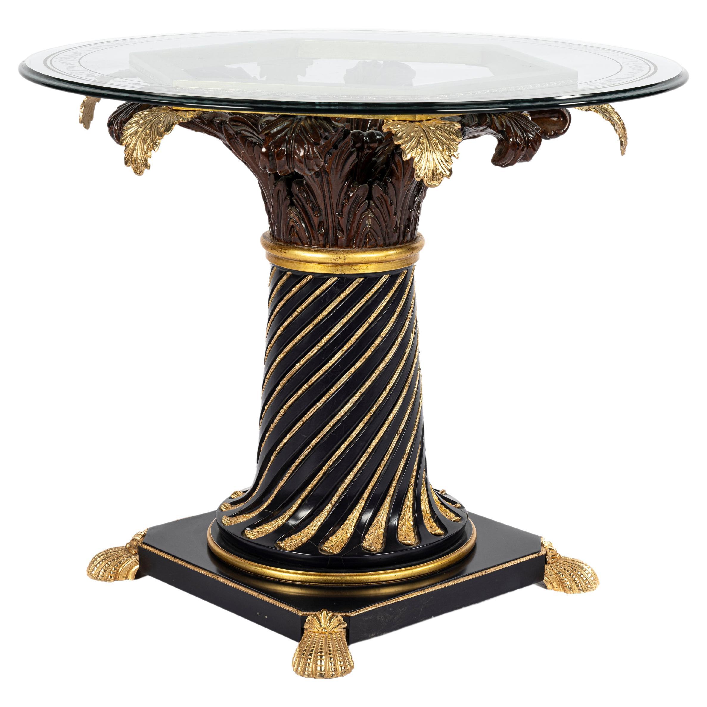 Tavolo da centrotavola vintage Hollywood Regency spagnolo con piano in vetro acidato