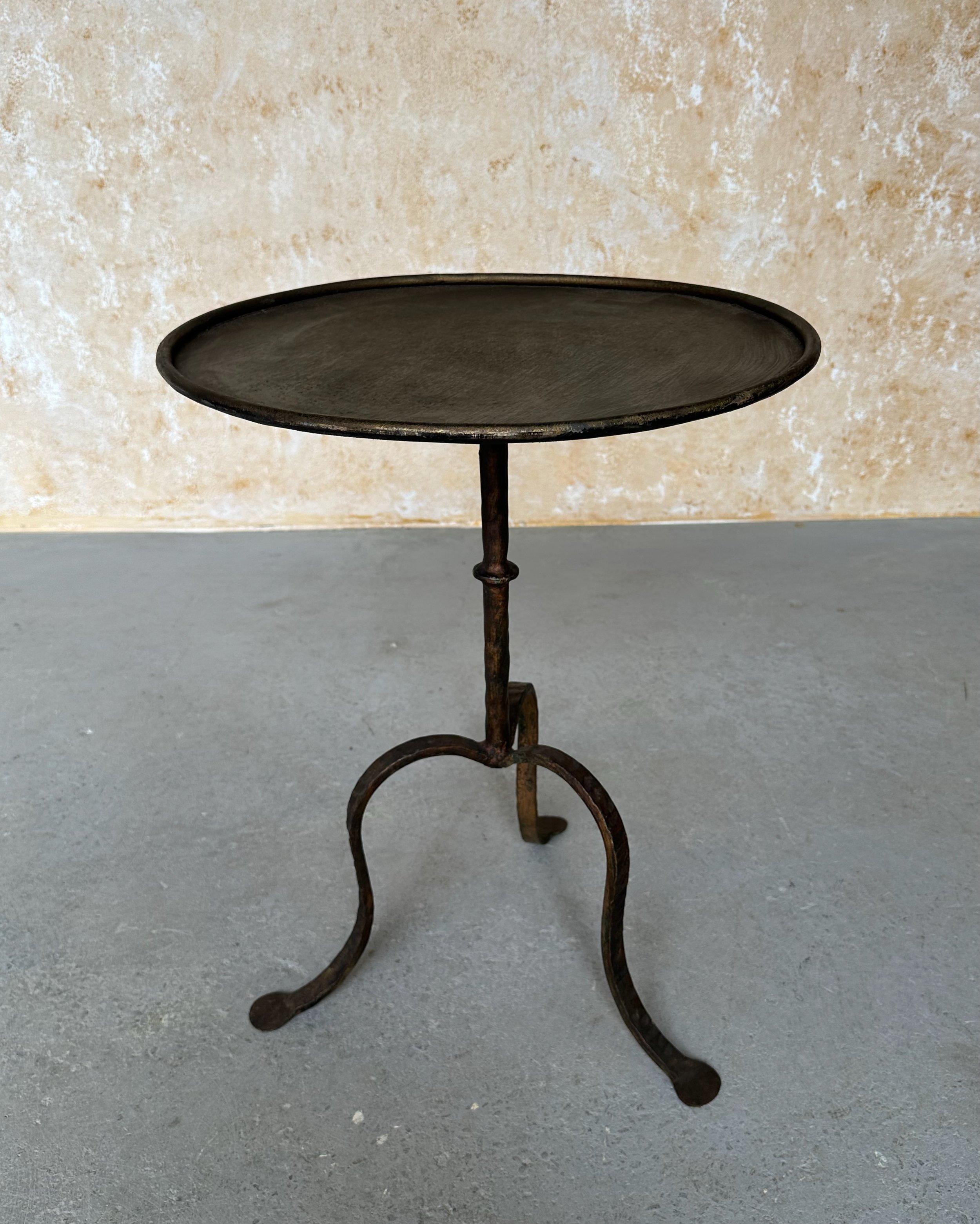 Hammered Vintage Spanish Iron Drinks Table with Curved Legs