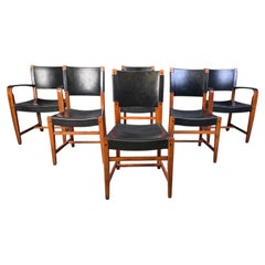 Chaises de salle à manger vintage en cuir et bois, ensemble de 6 - 1970