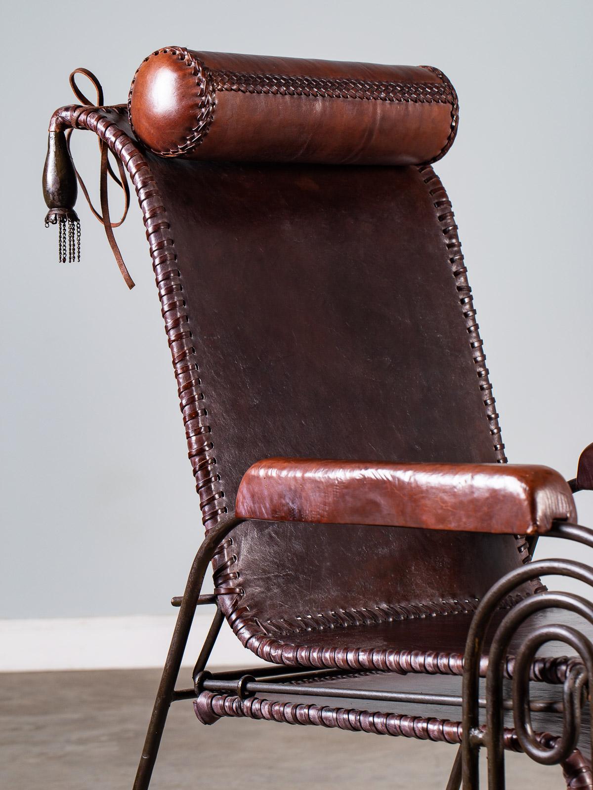 Vintage Spanish Leather Iron Chair, circa 1950 For Sale 5