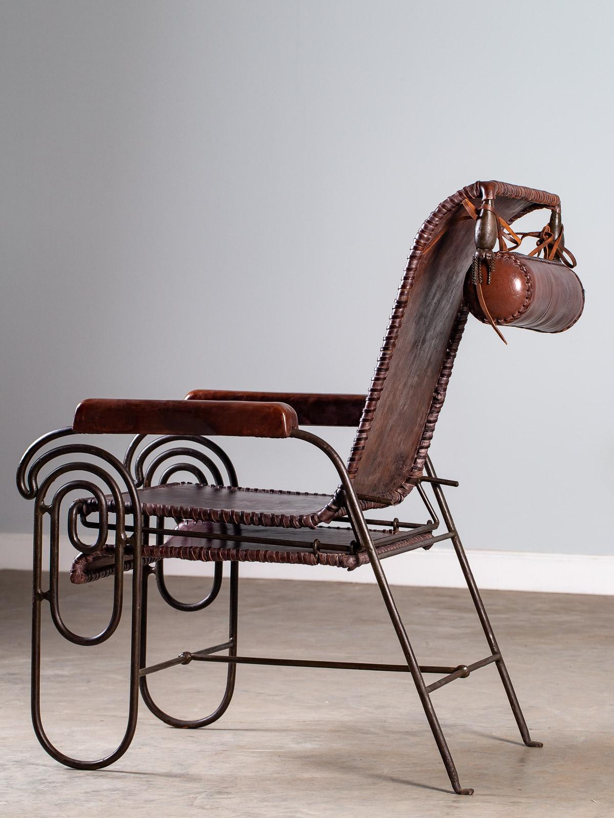 Vintage Spanish Leather Iron Chair, circa 1950 For Sale 10