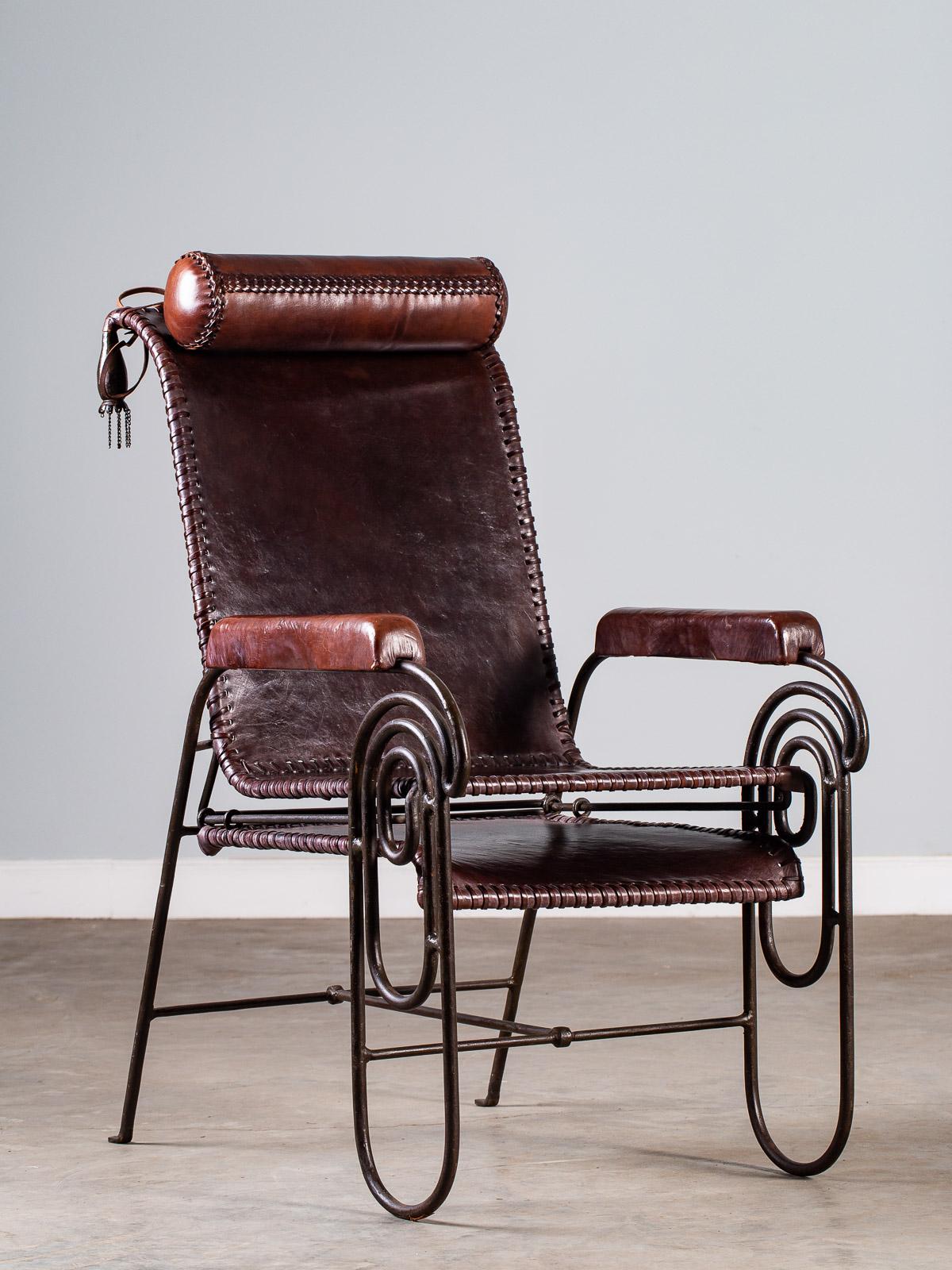 Vintage Spanish Leather Iron Chair, circa 1950 For Sale 12