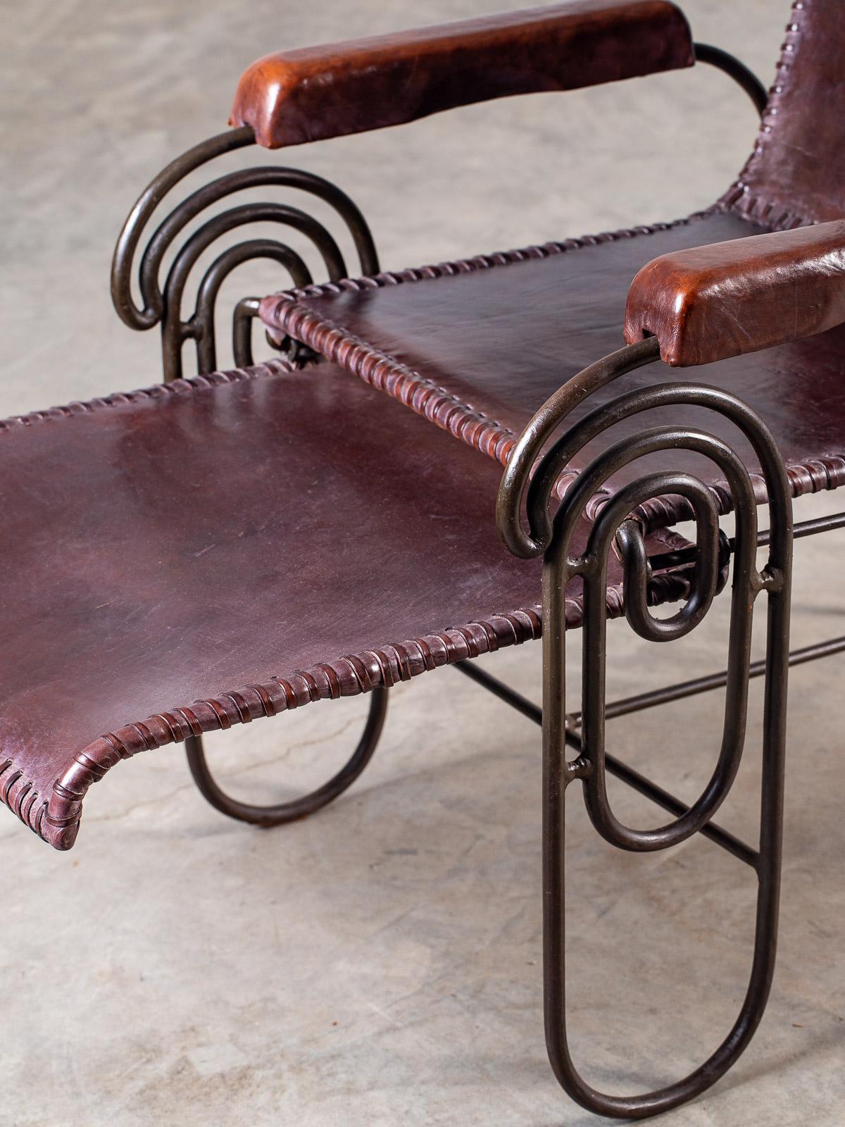 Vintage Spanish Leather Iron Chair, circa 1950 In Good Condition For Sale In Houston, TX