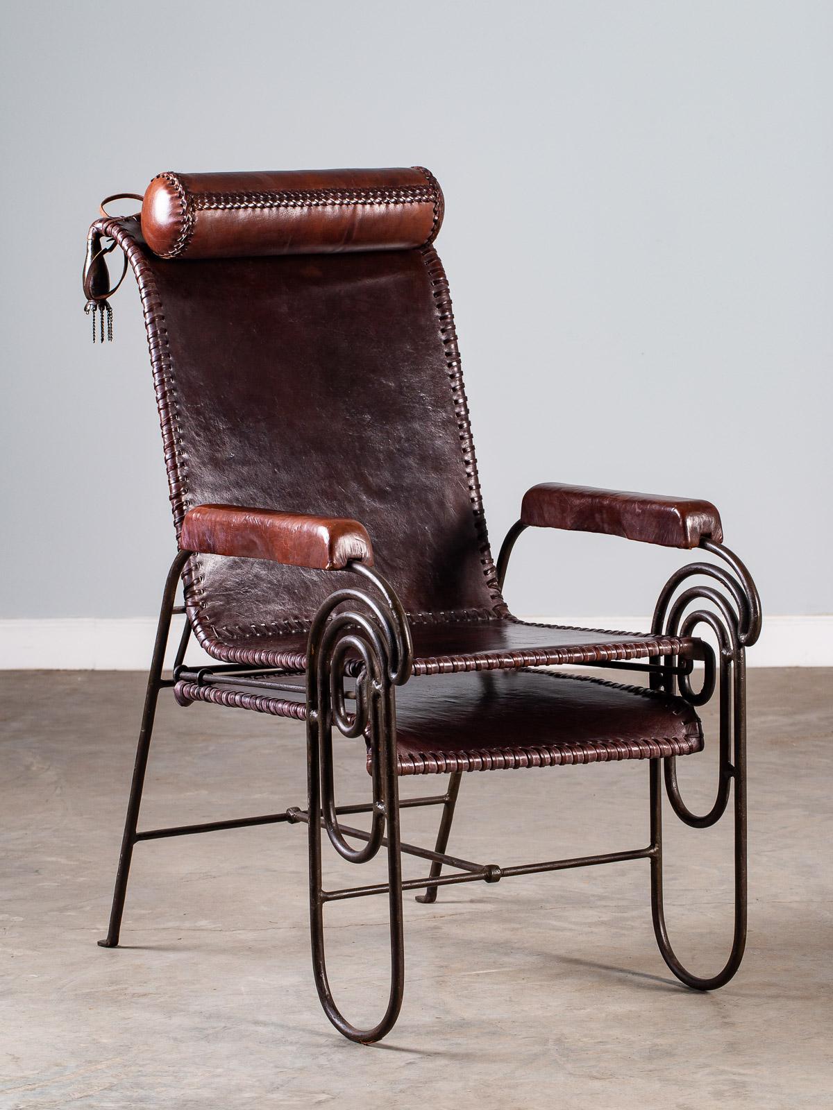 Vintage Spanish Leather Iron Chair, circa 1950 For Sale 3