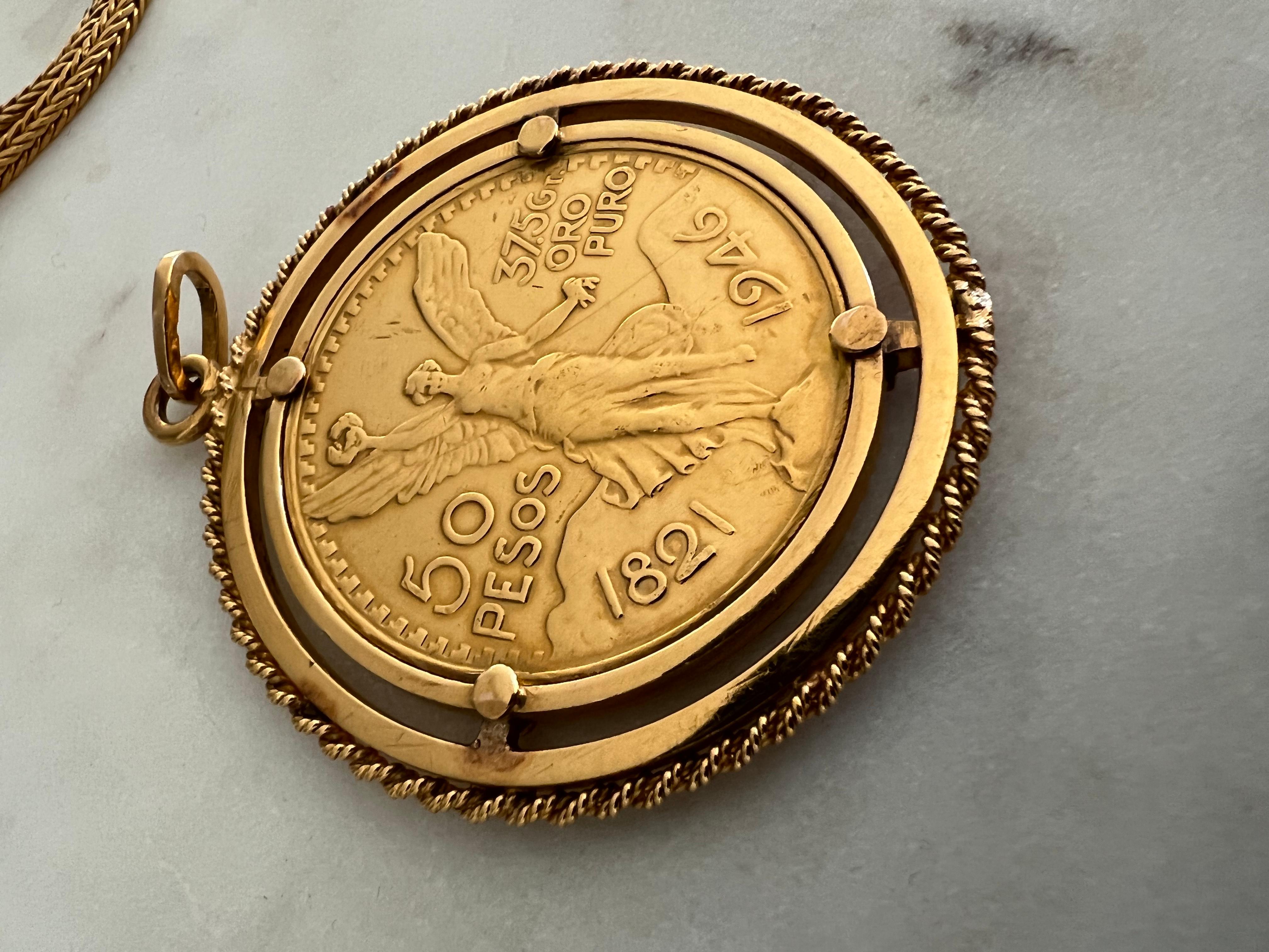 Vintage Spanish /Mexican Gold Coin Antique Medallion pendent 2