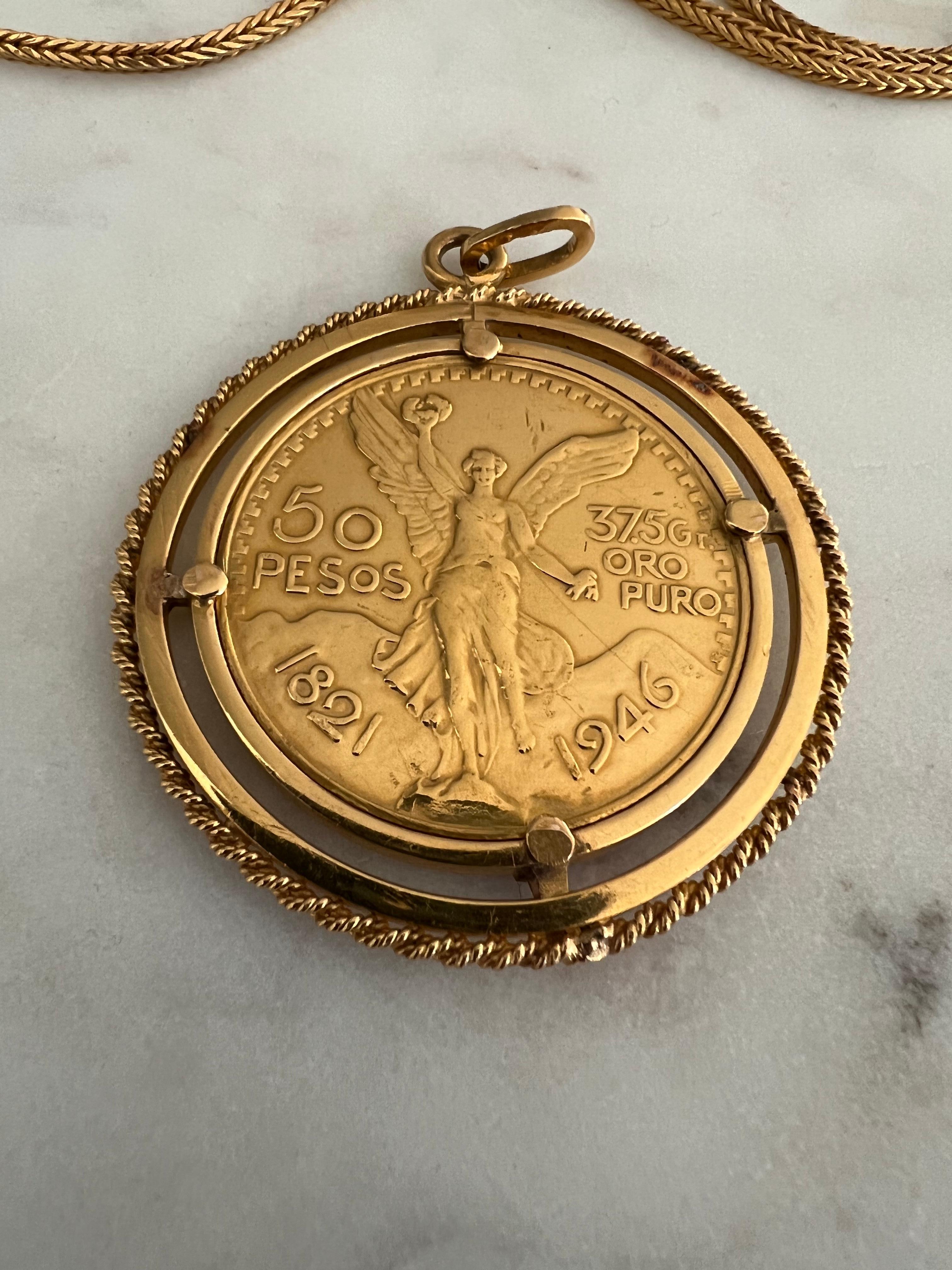 Vintage Spanish /Mexican Gold Coin Antique Medallion pendent 4