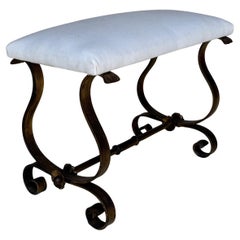 Vintage Spanish Mid Century Gilt Iron Bench with Scrolled Base