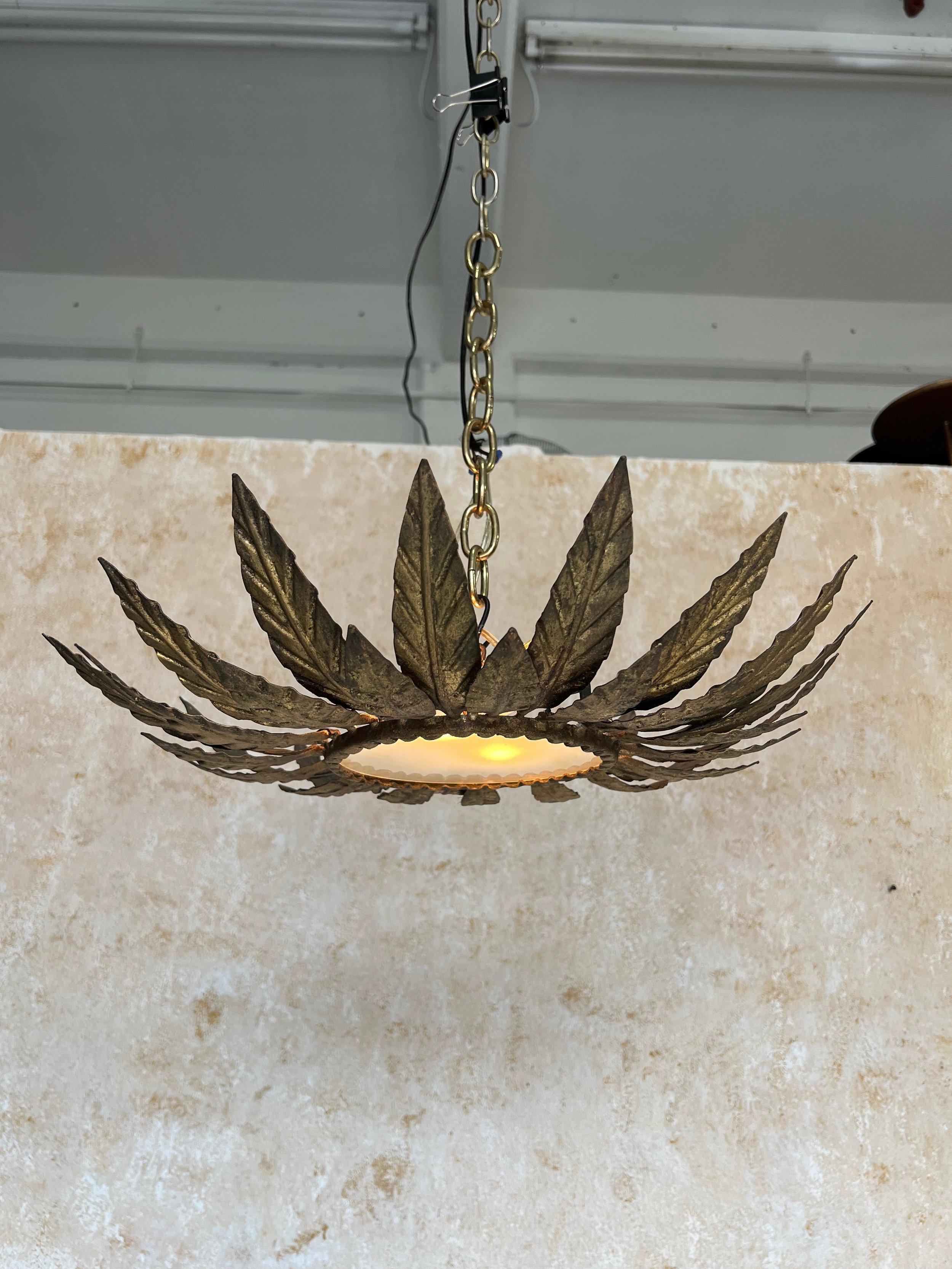 Vintage Spanish Mid-Century Gilt Metal Ceiling Fixture 6