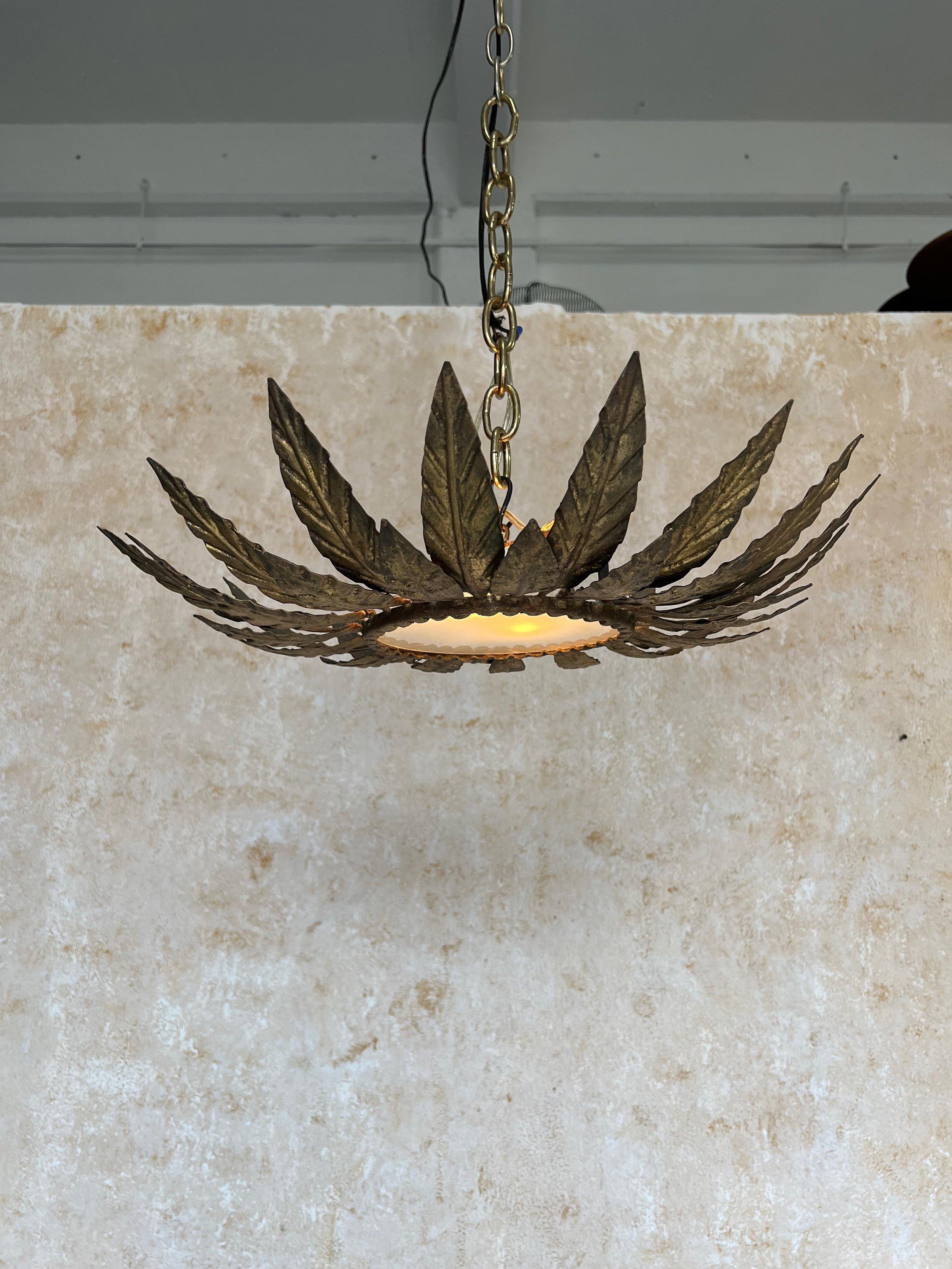 Vintage Spanish Mid-Century Gilt Metal Ceiling Fixture 10