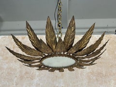 Vintage Spanish Mid-Century Gilt Metal Ceiling Fixture