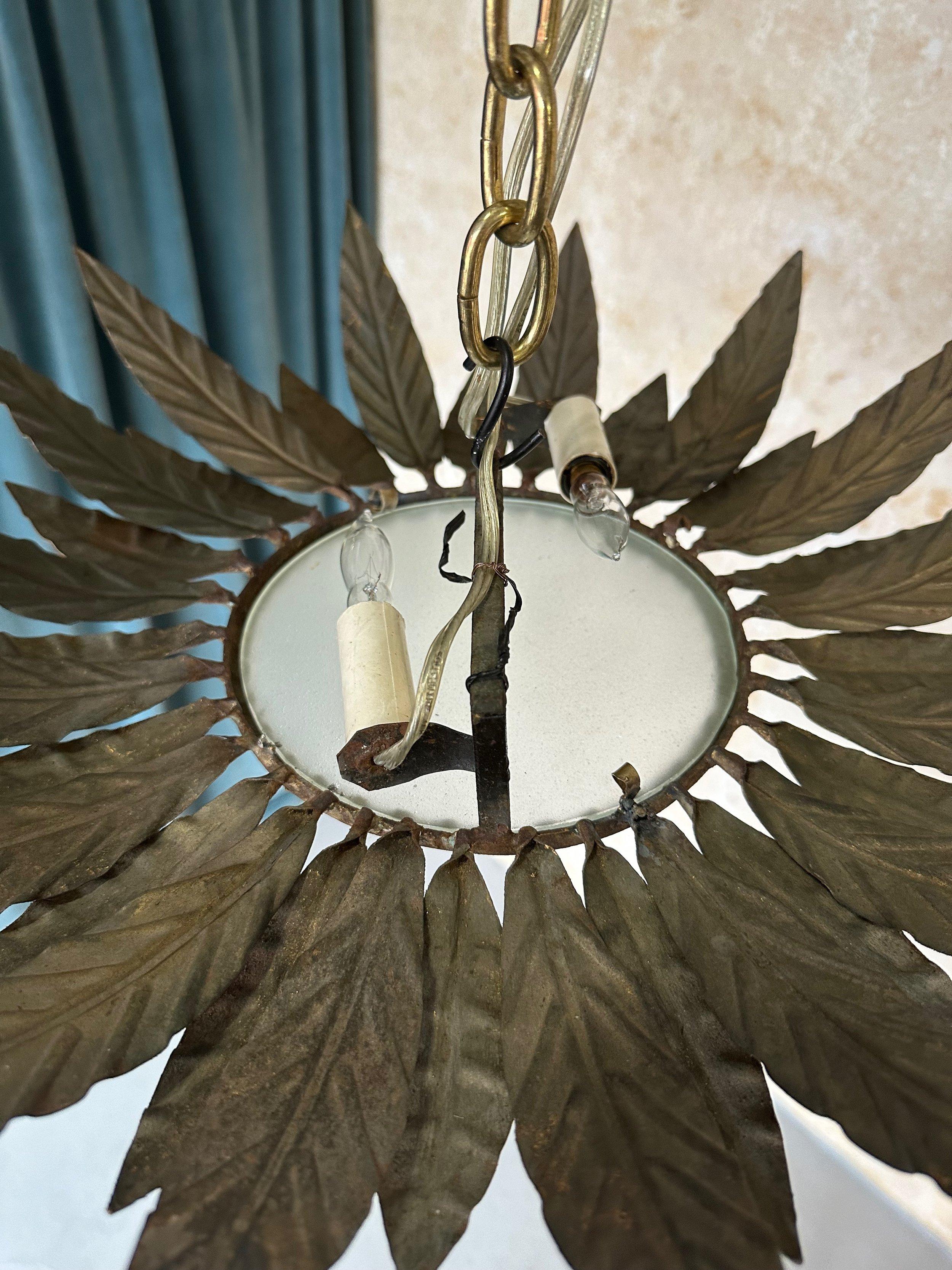 Vintage Spanish Mid-Century Gilt Metal Ceiling Fixture 1