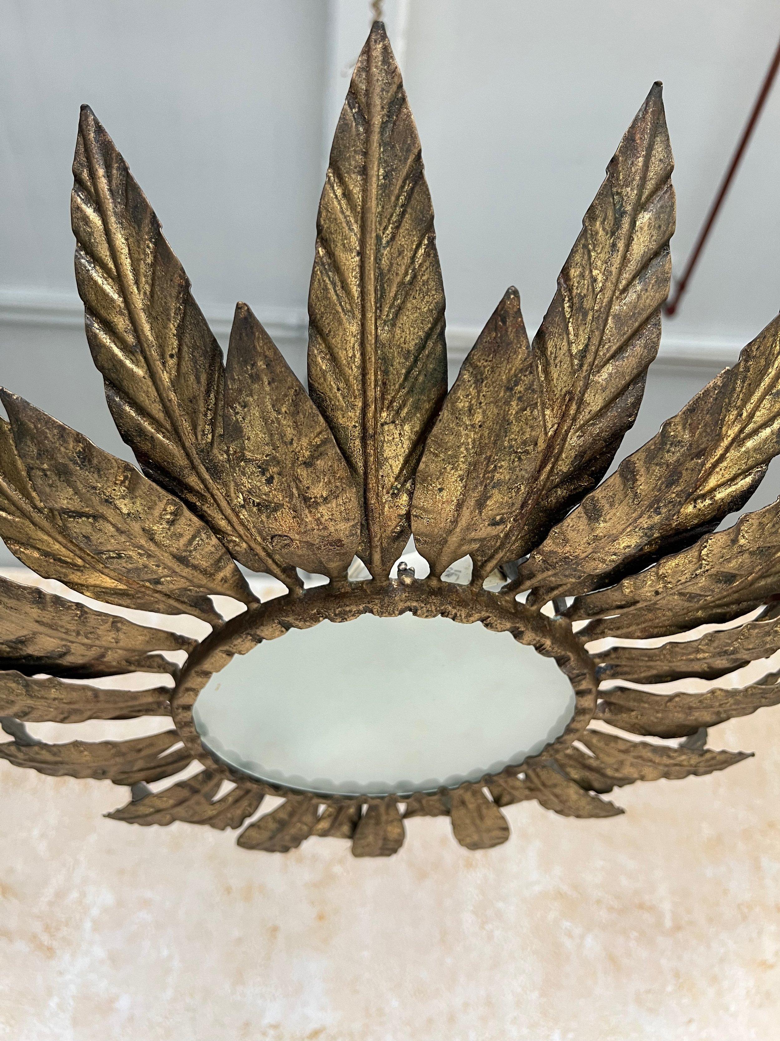 Vintage Spanish Mid-Century Gilt Metal Ceiling Fixture 2