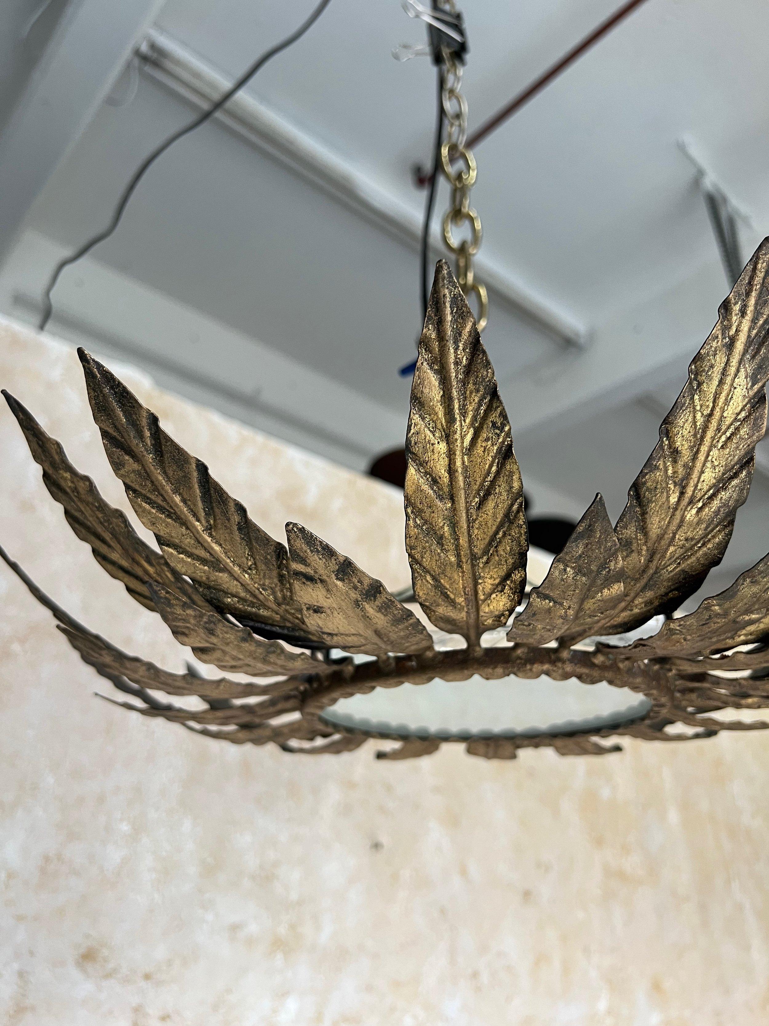 Vintage Spanish Mid-Century Gilt Metal Ceiling Fixture 3