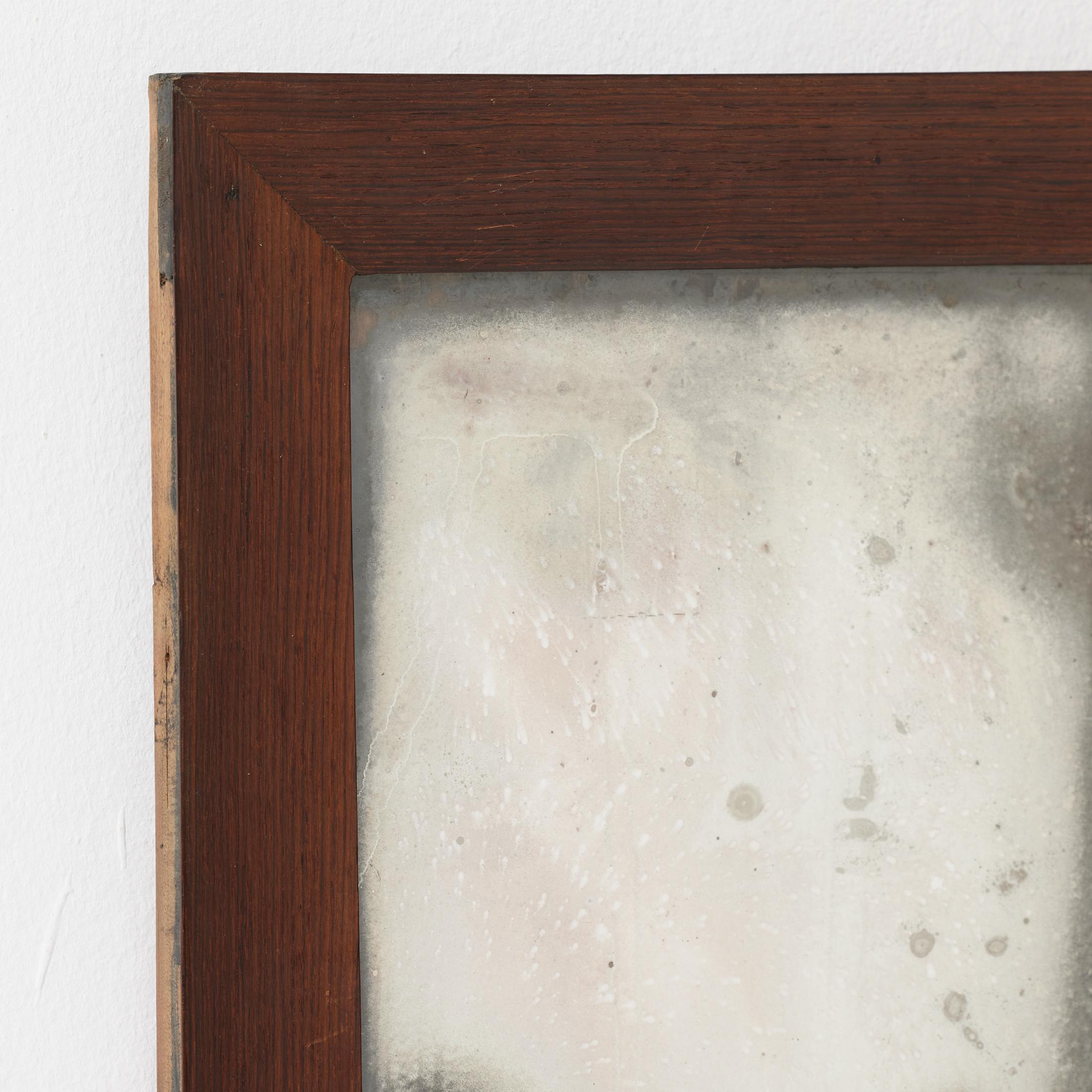 Mid-Century moderno Specchio spagnolo d'epoca con ossidazione profonda - Patina grezza e cornice in Wood, 1950 ca. in vendita