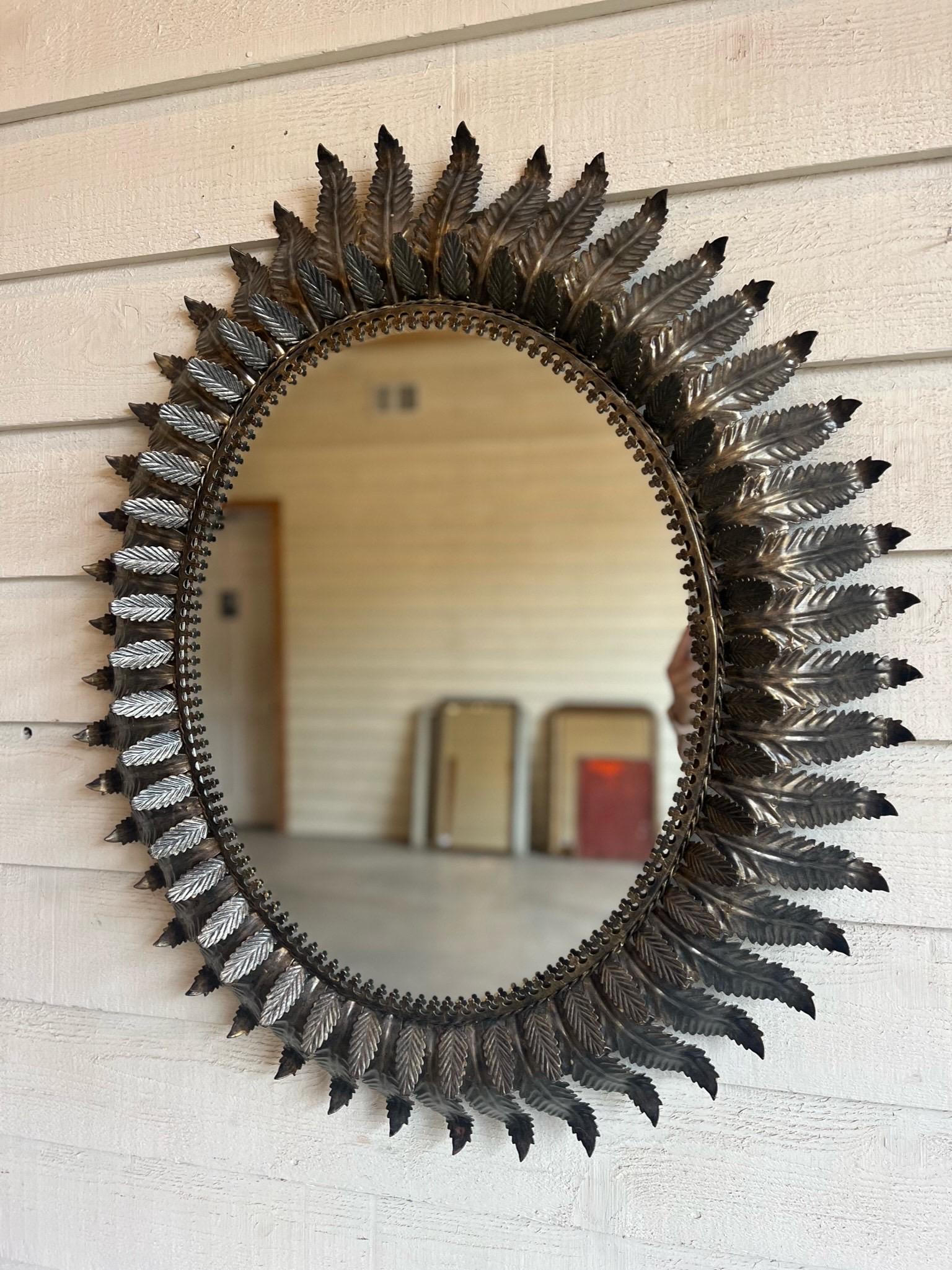 Hand-Crafted Vintage Spanish Mirror with Metal Leaf Detail