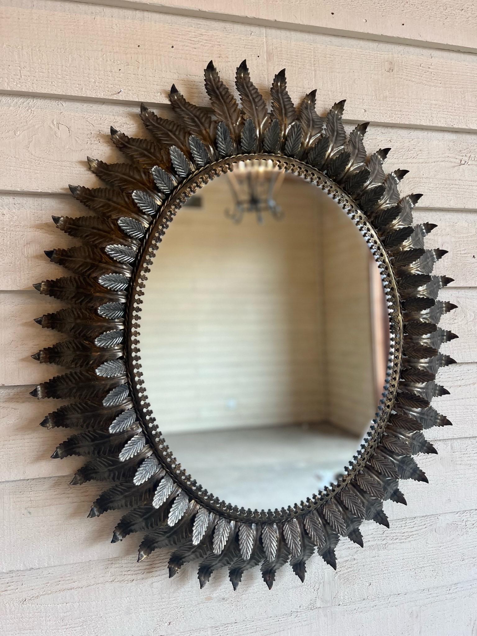 Vintage Spanish Mirror with Metal Leaf Detail In Good Condition In Houston, TX