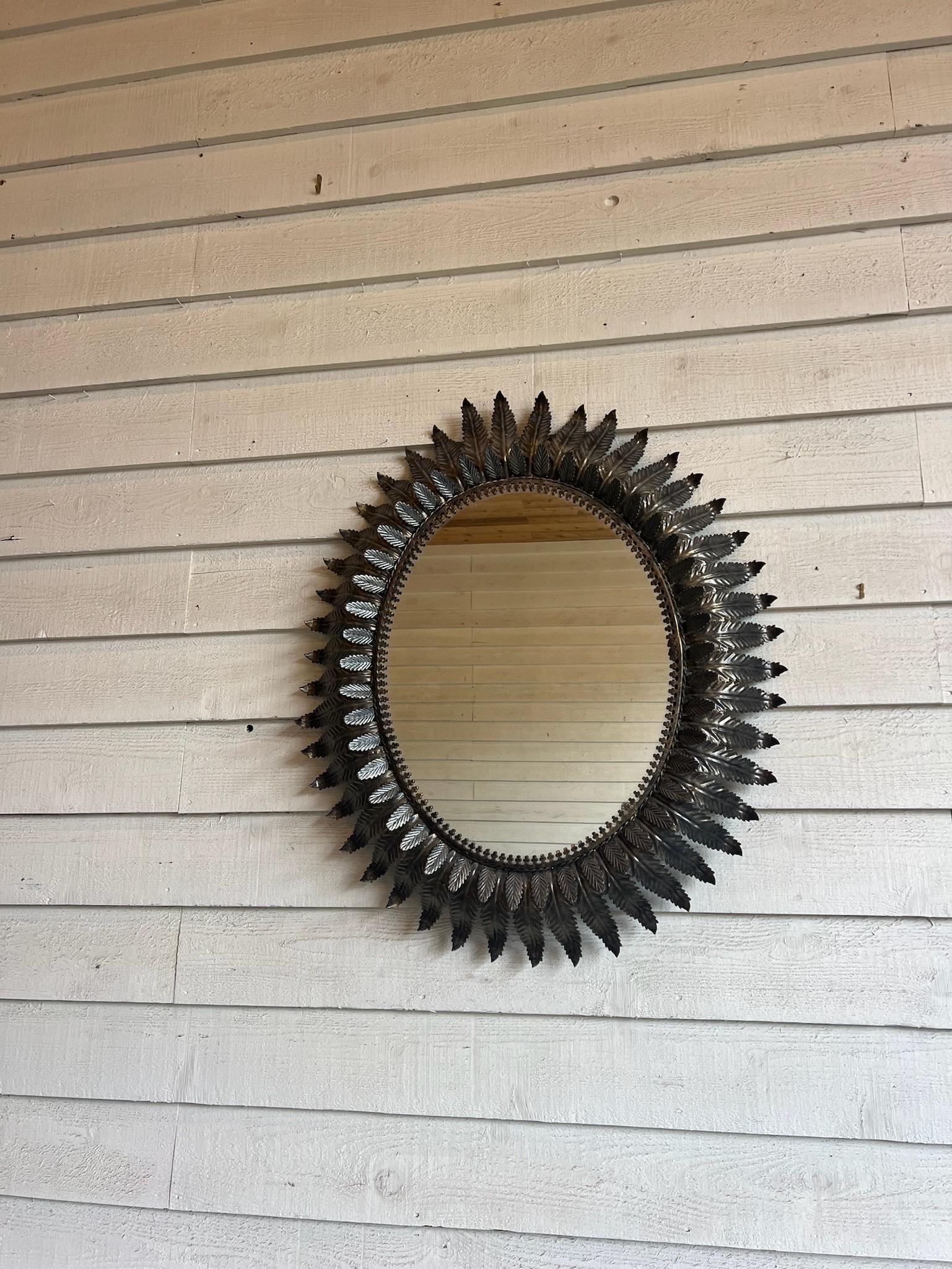 Vintage Spanish Mirror with Metal Leaf Detail 3