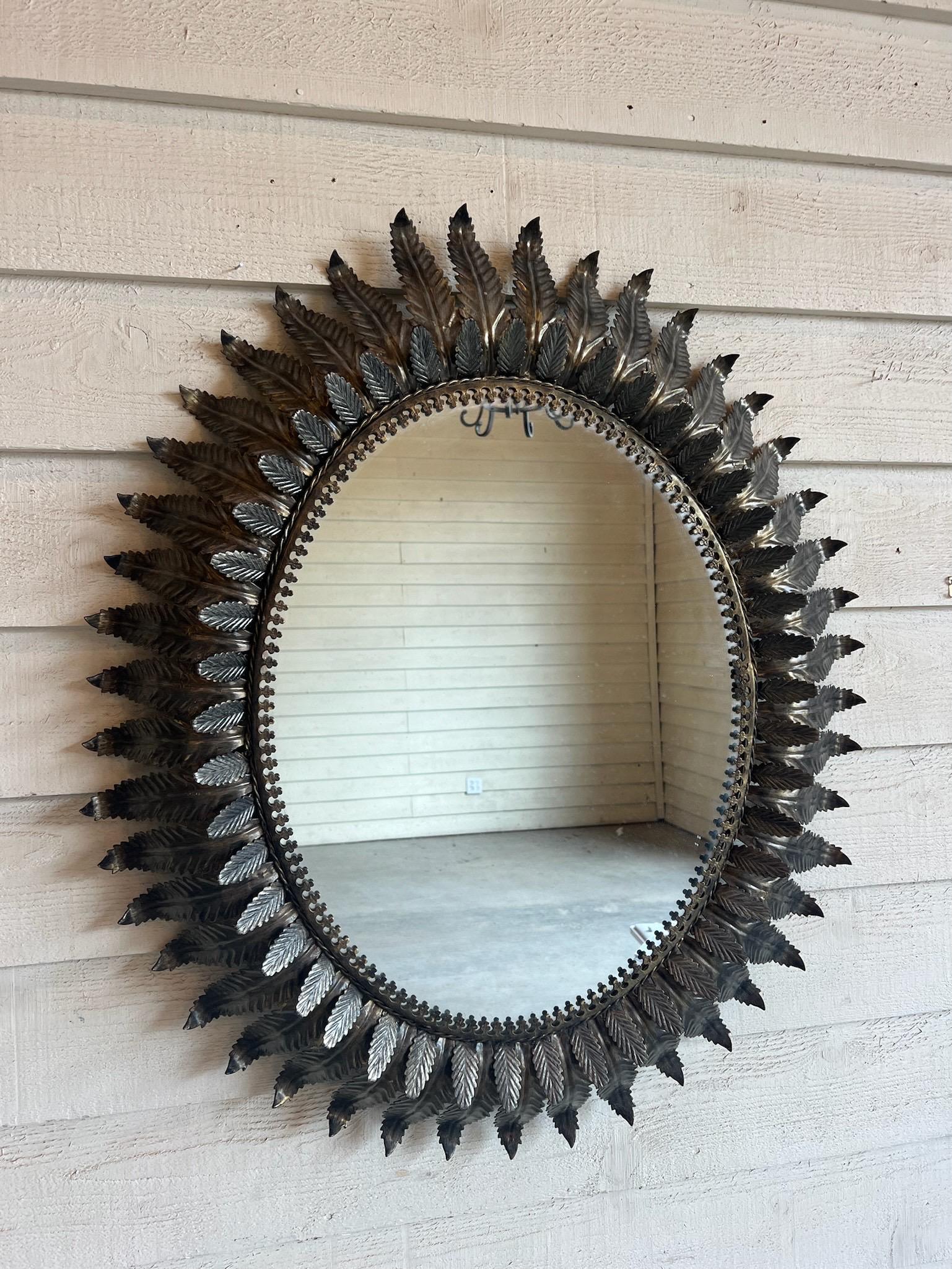 Vintage Spanish Mirror with Metal Leaf Detail 4