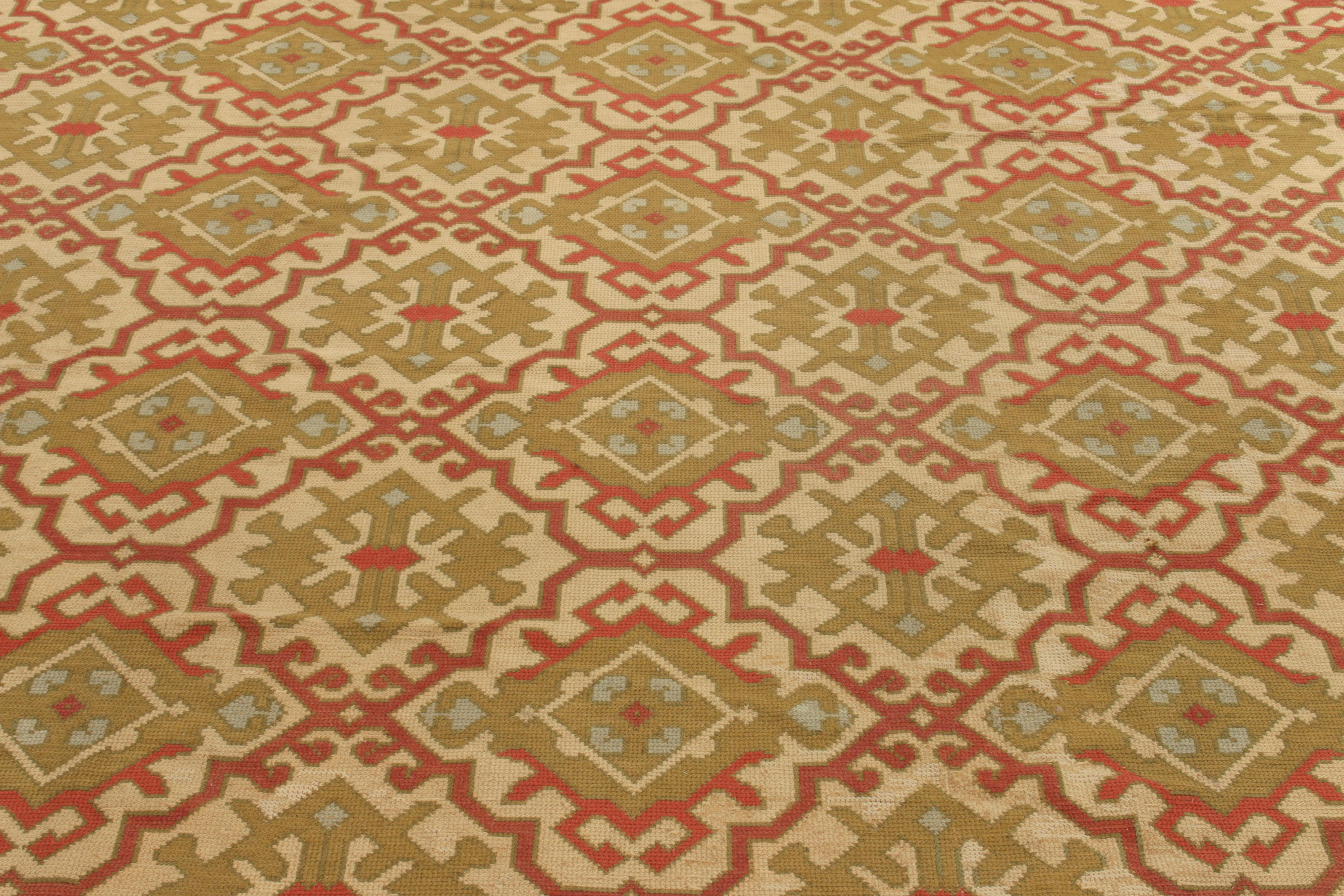 Spanischer Teppich und Kelim-Teppich im Vintage-Stil mit grünem, rotem geometrischem Muster (Art déco) im Angebot