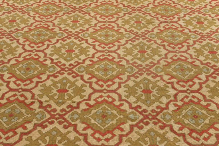 Rug and Kilim's Vintage Spanish Needlepoint Rug in Green, Red Geometric ...