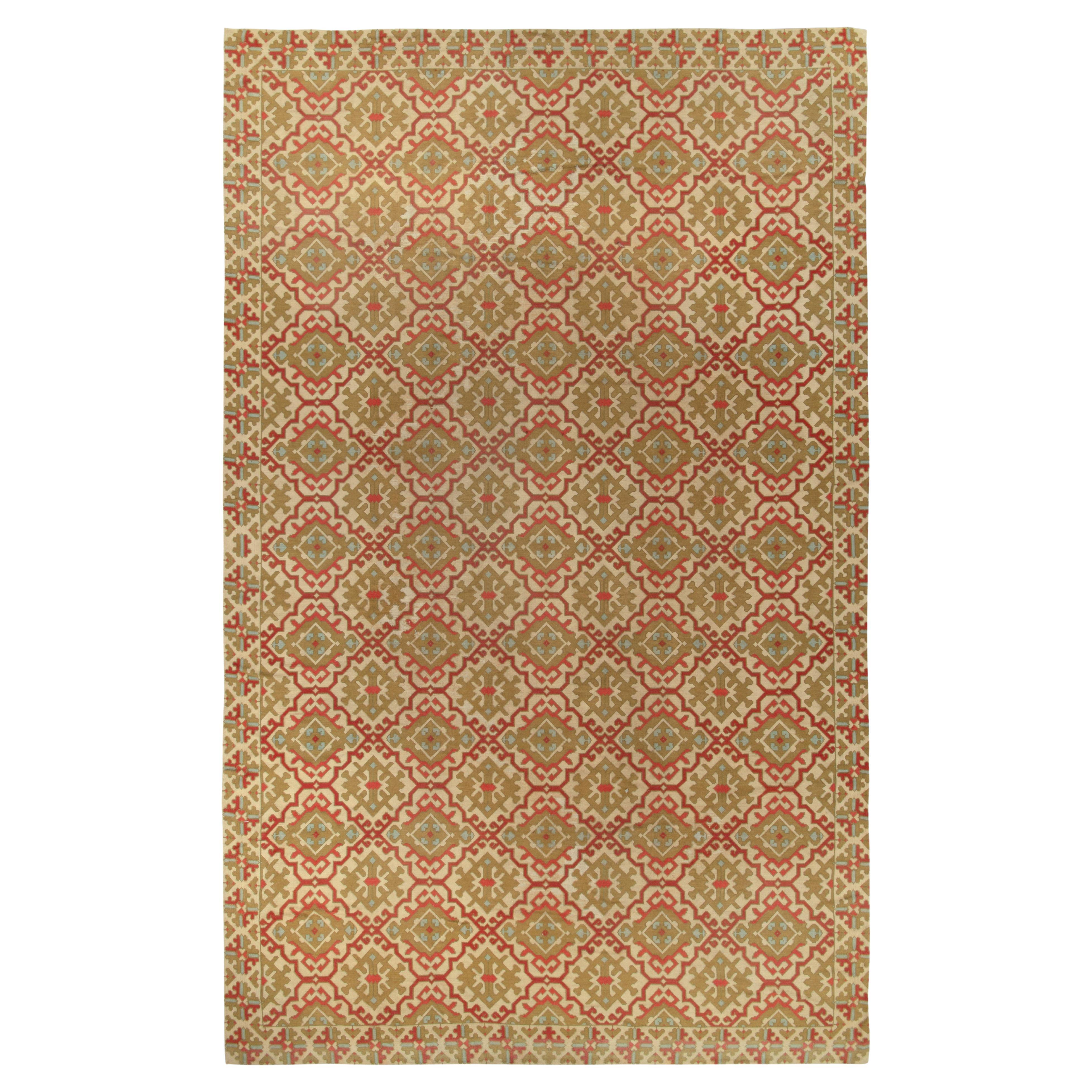 Rug & Kilim's Vintage Spanish Needlepoint Rug in Green, Red Geometric Pattern