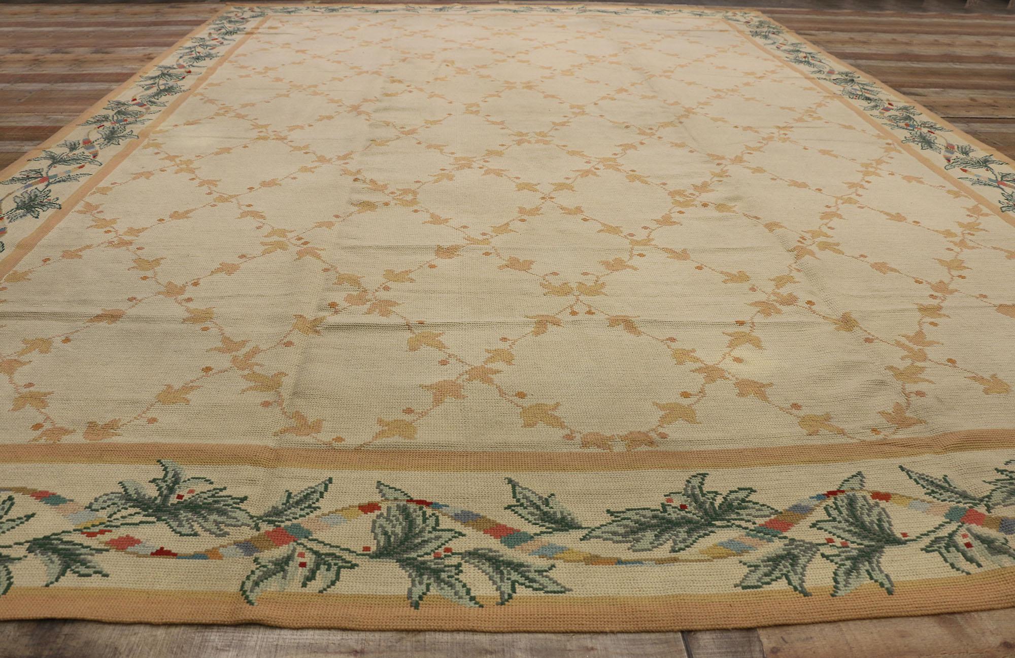 Vintage Spanish Needlepoint Carpet with English Country Charm For Sale 1