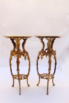 Louis XV Style NOS Brass Pedestal with Marble on Top, 1980s