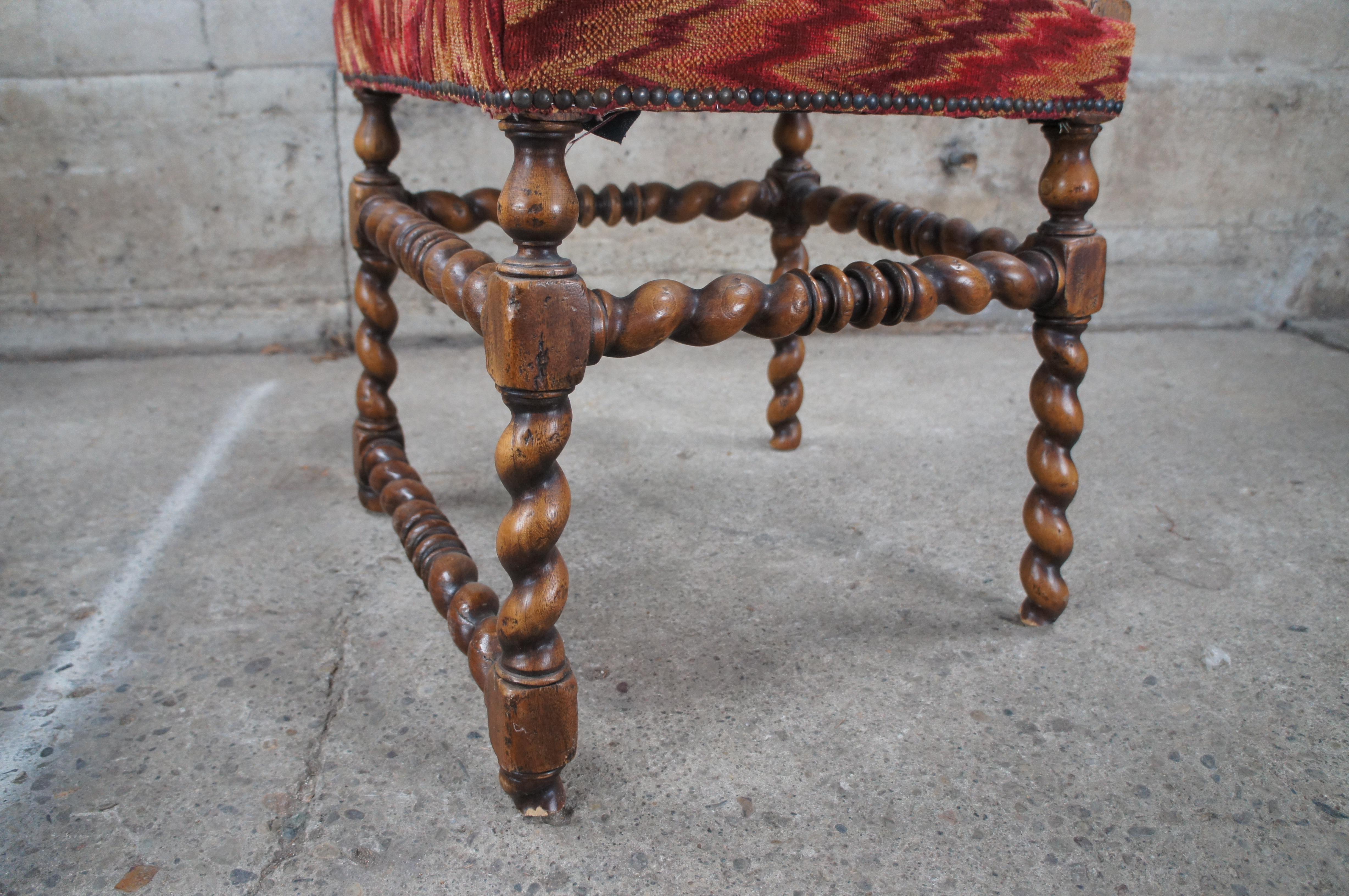 Vintage Spanish Oak Barley Twisted Nailhead Accent Side Chair For Sale 5