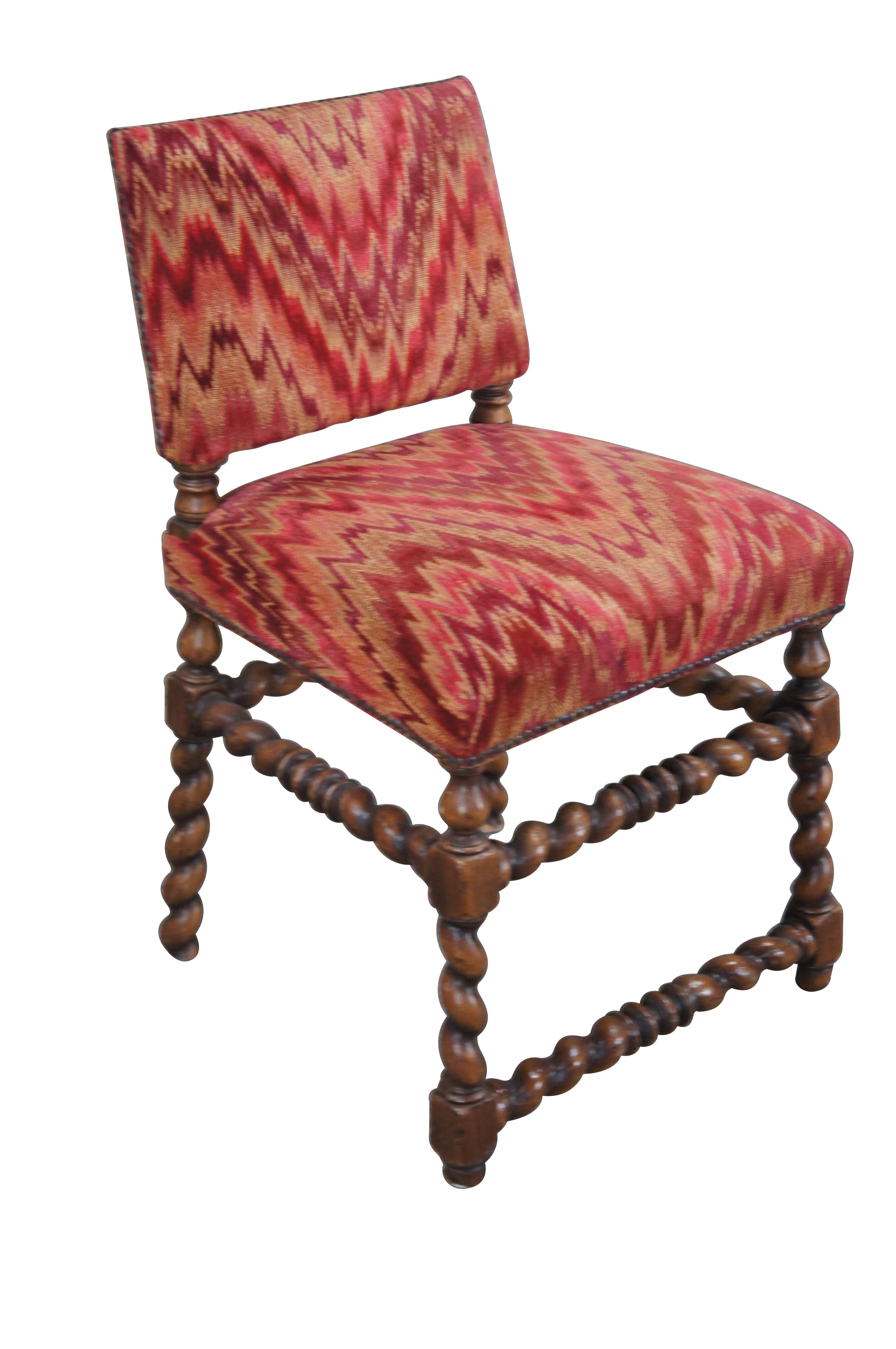 Spanish Colonial Vintage Spanish Oak Barley Twisted Nailhead Accent Side Chair For Sale