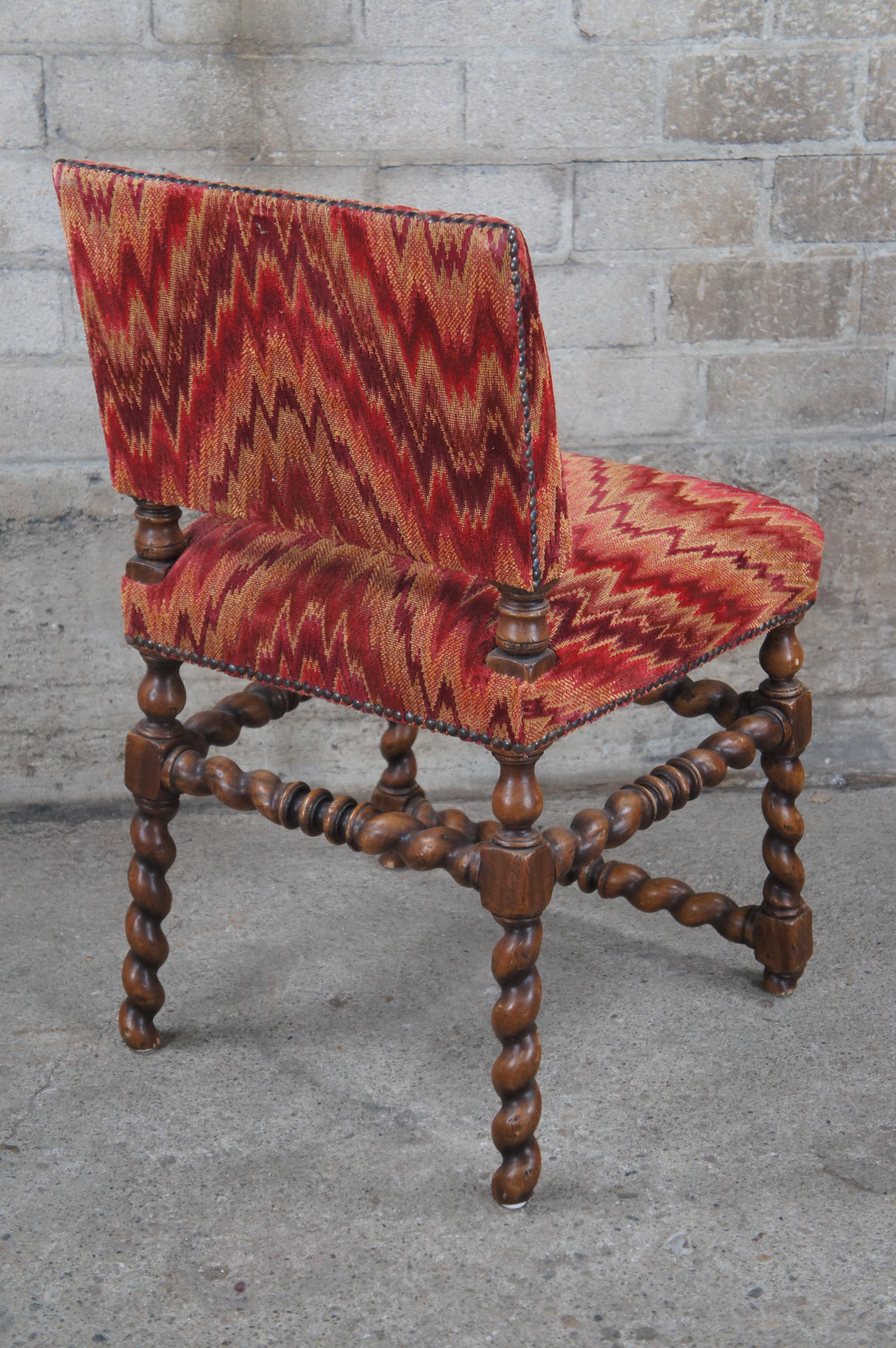 20th Century Vintage Spanish Oak Barley Twisted Nailhead Accent Side Chair For Sale