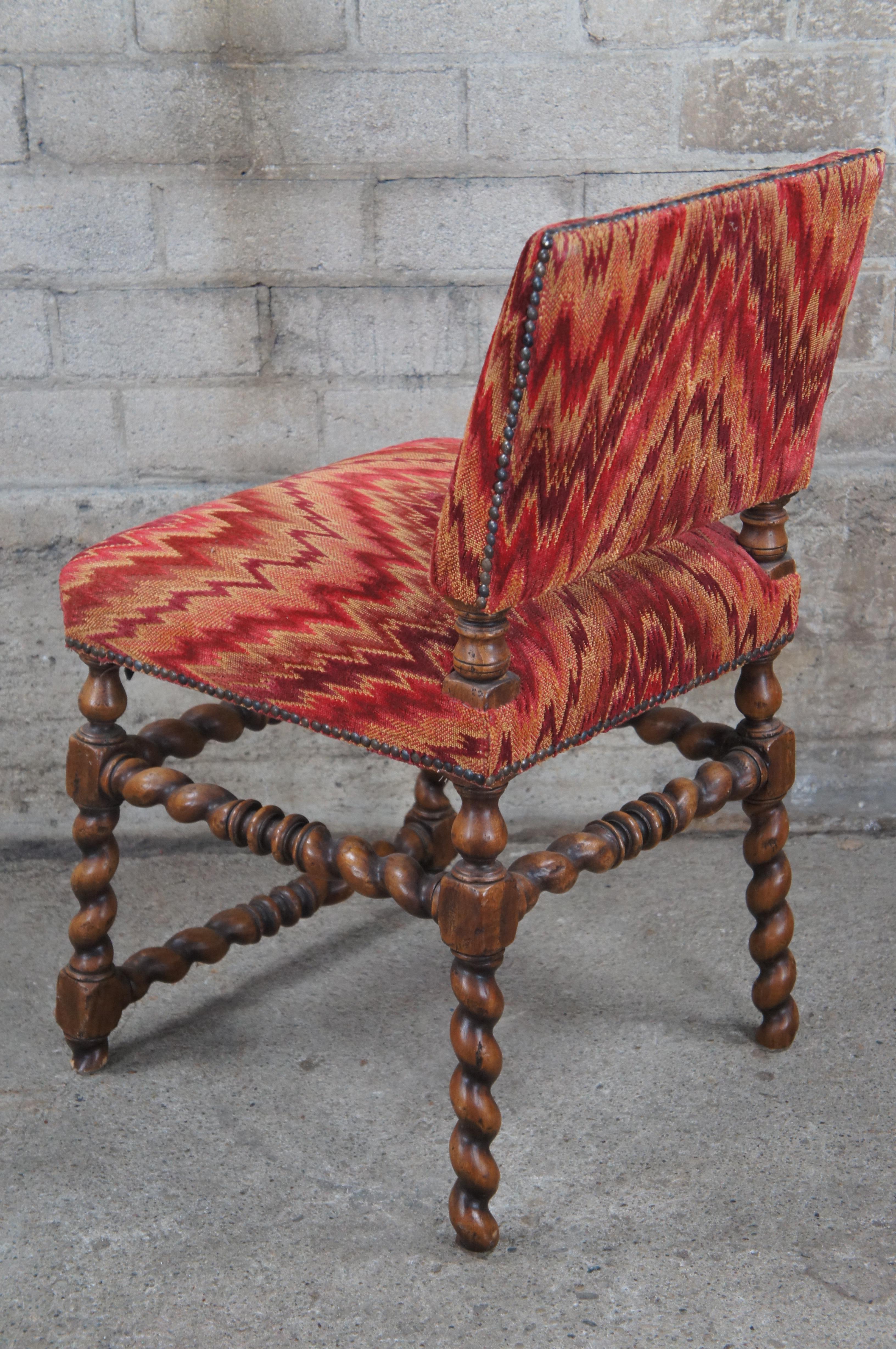 Vintage Spanish Oak Barley Twisted Nailhead Accent Side Chair For Sale 1