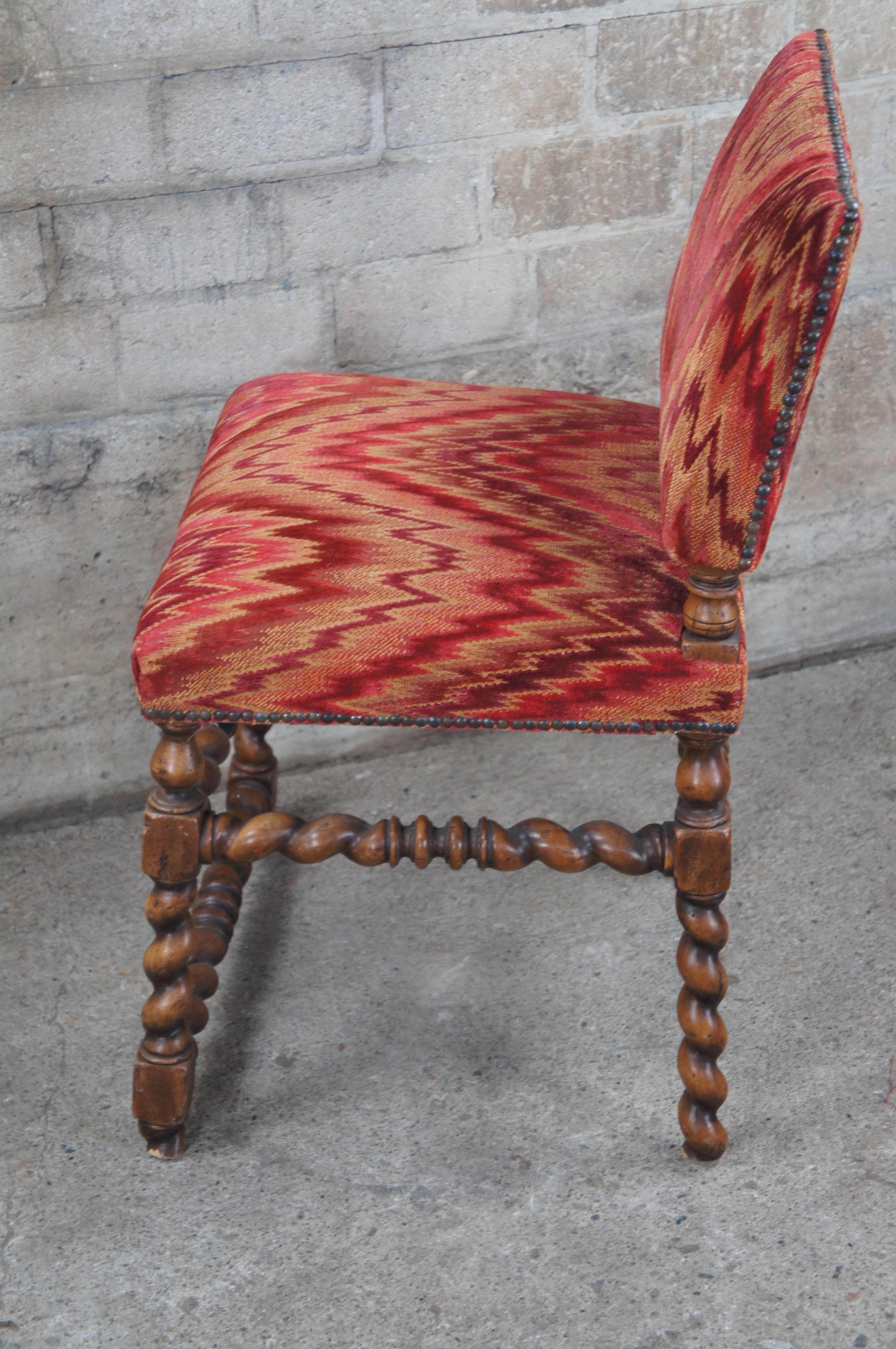 Vintage Spanish Oak Barley Twisted Nailhead Accent Side Chair For Sale 2