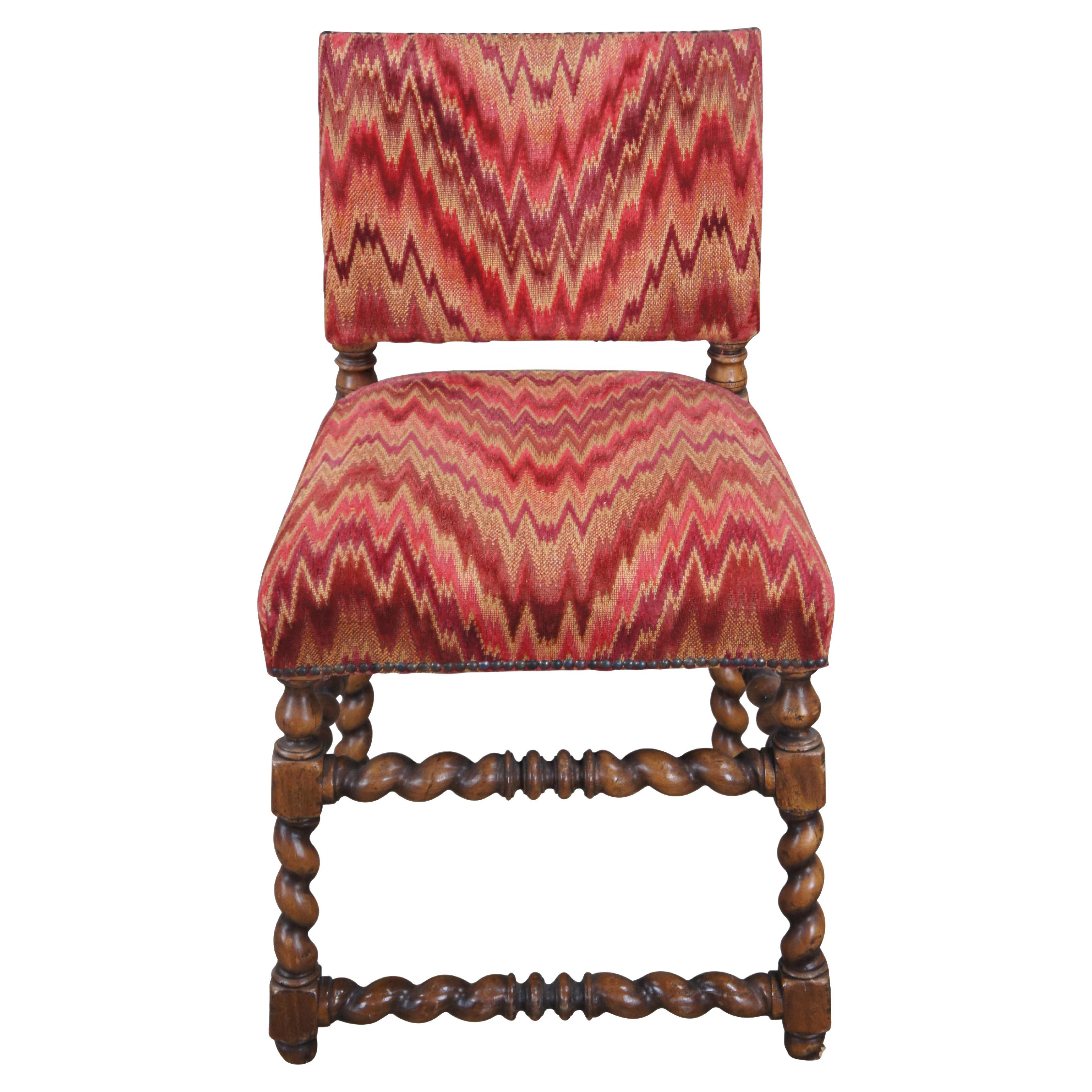 Vintage Spanish Oak Barley Twisted Nailhead Accent Side Chair For Sale