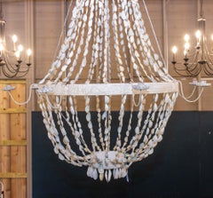 Vintage Spanish Painted Metal & Seashell Chandelier with 8 Candelabra Arms