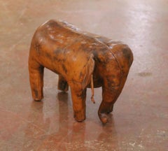 Vintage Spanish Patinated Brown Leather Elephant-Shape Footstool