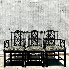 Vintage Spanish Regency Lacquered Chippendale Dining Chairs - Set of 6