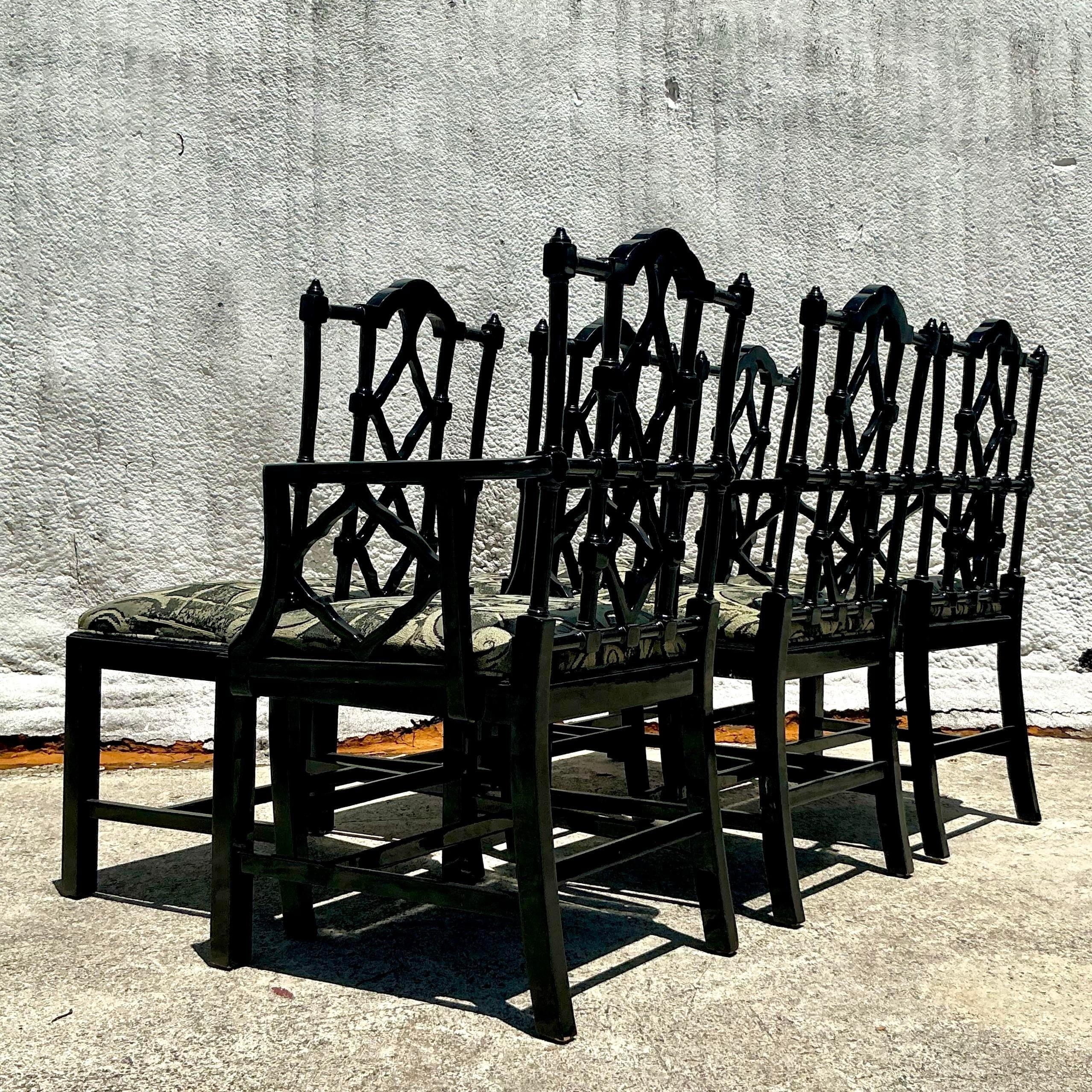 Vintage Spanish Regency Lacquered Chippendale Dining Chairs - Set of 6 1