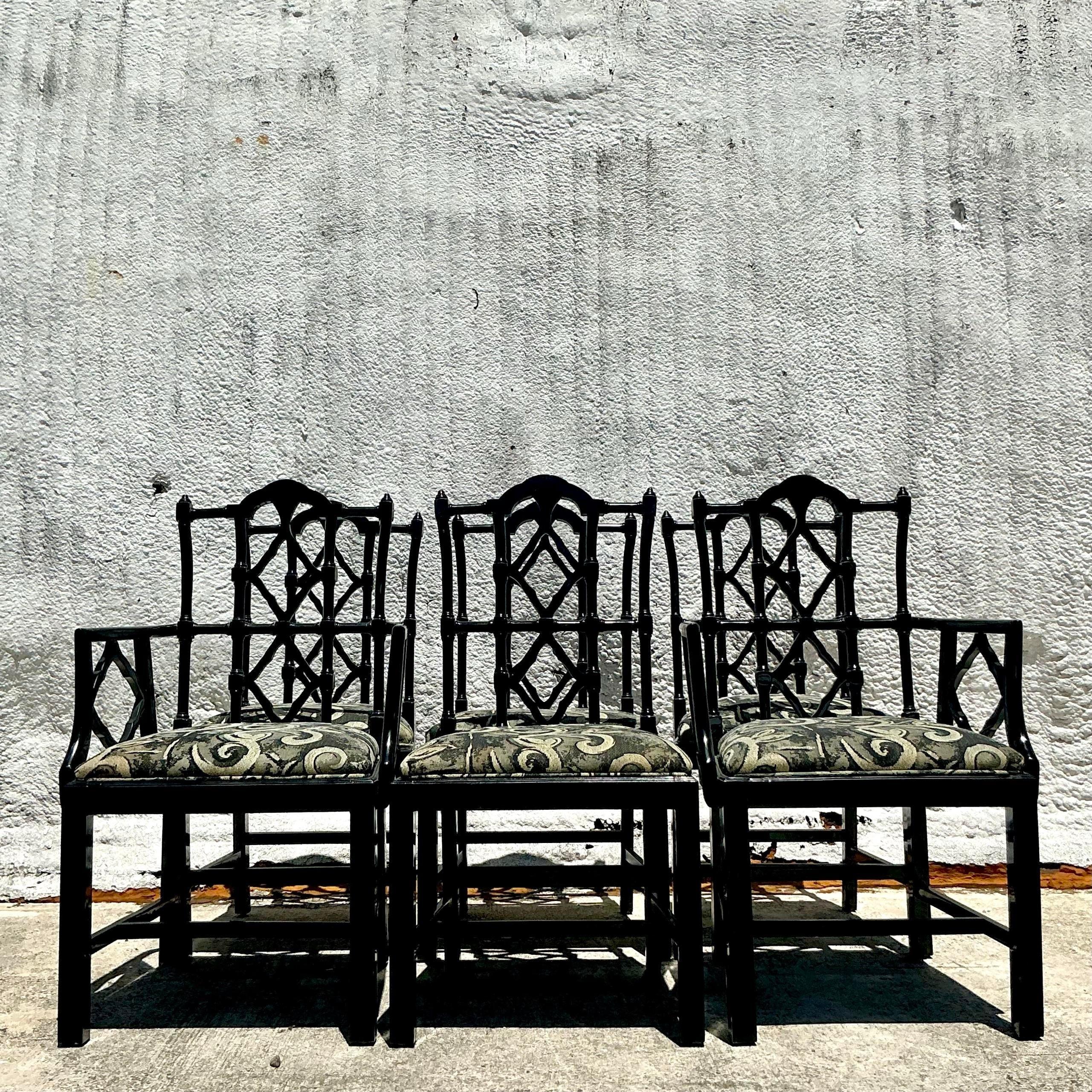 Vintage Spanish Regency Lacquered Chippendale Dining Chairs - Set of 6 2
