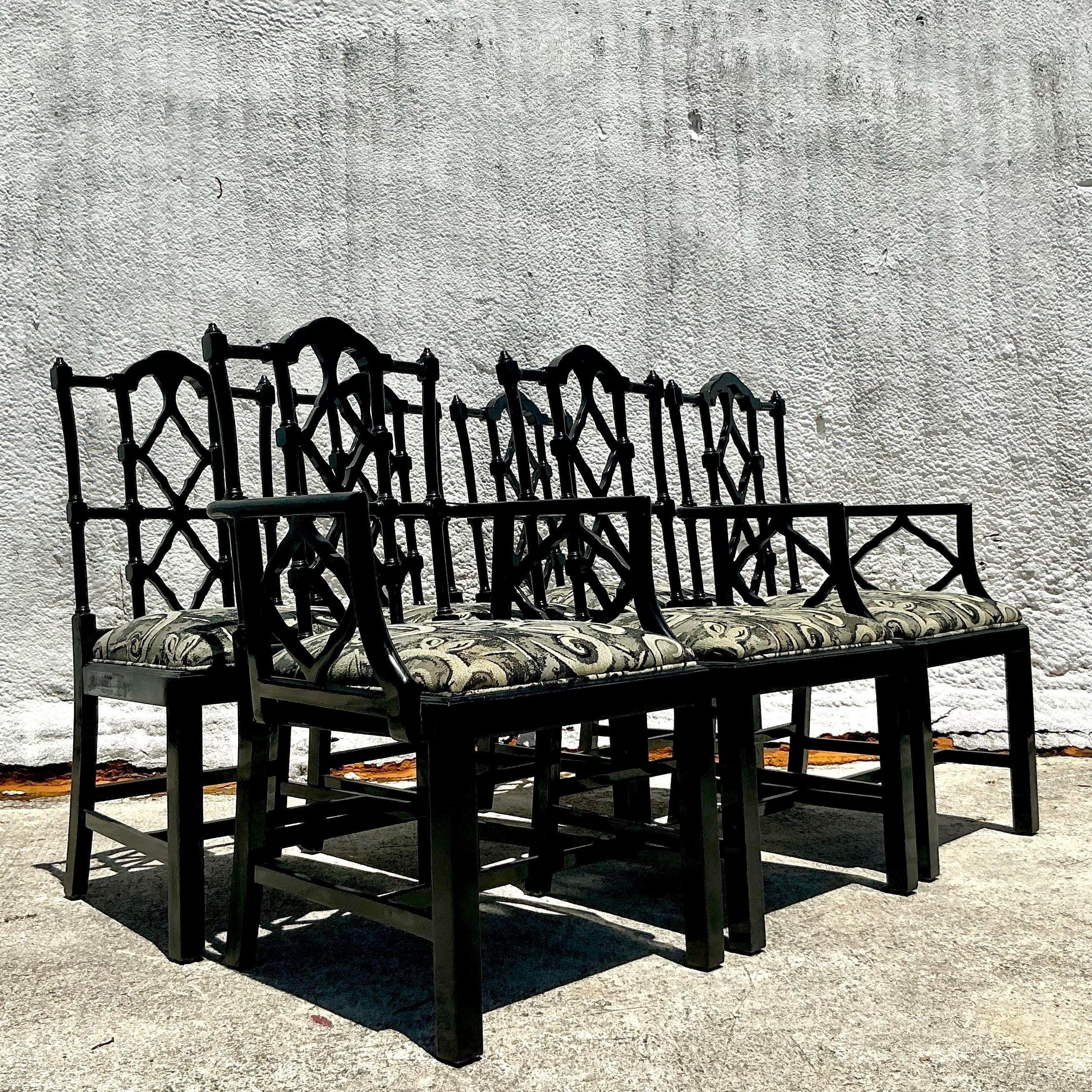 Vintage Spanish Regency Lacquered Chippendale Dining Chairs - Set of 6 3