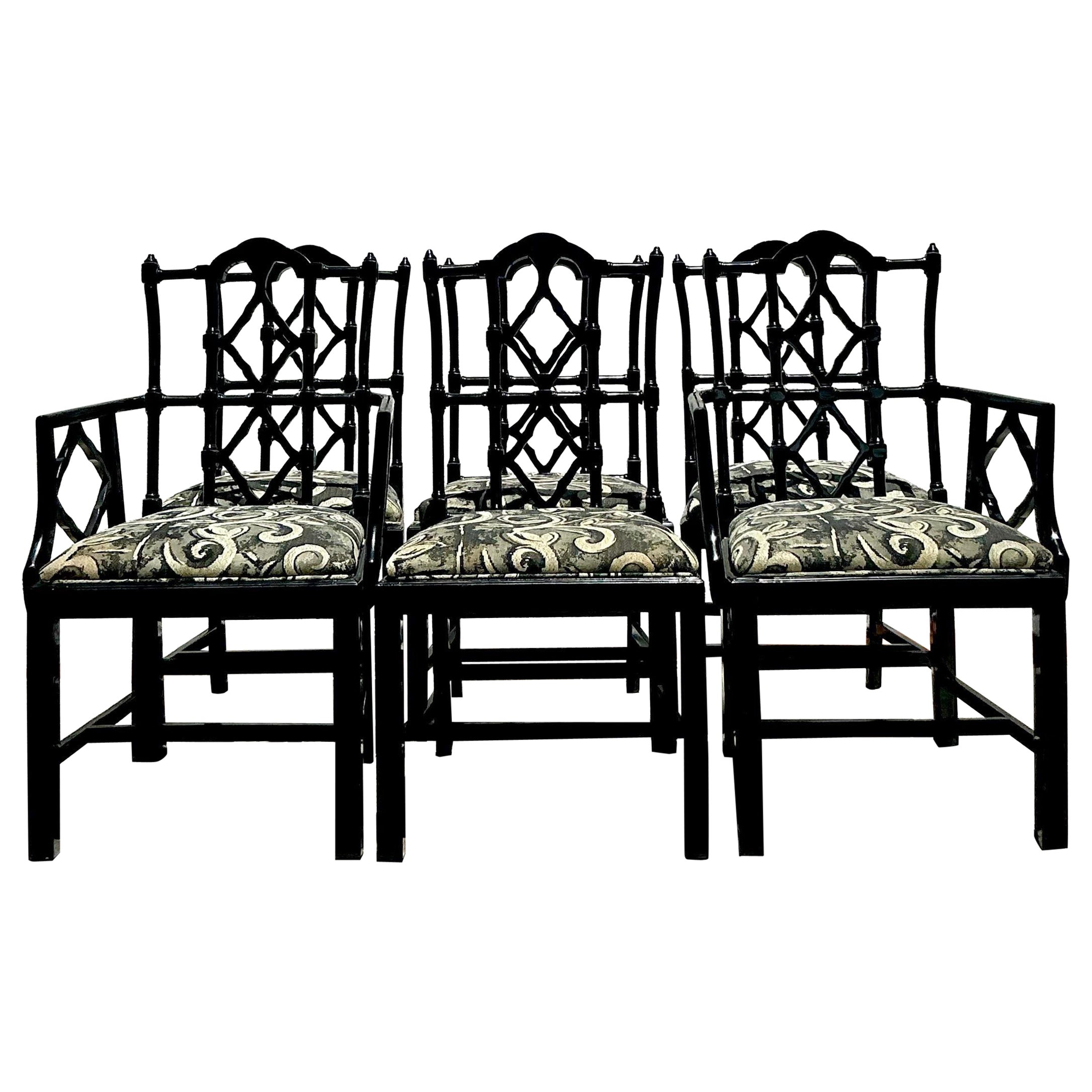 Vintage Spanish Regency Lacquered Chippendale Dining Chairs - Set of 6