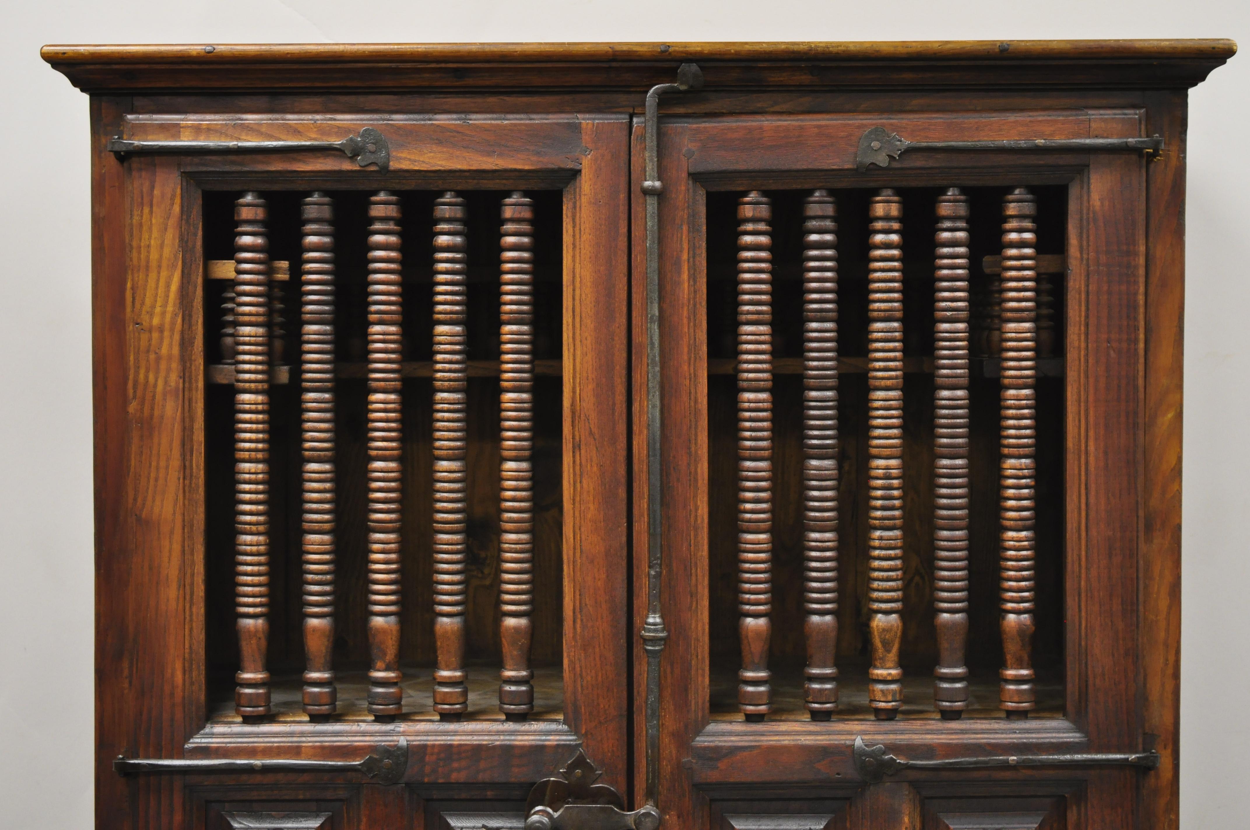 Vintage Spanish Renaissance Carved Cabinet Cupboard Raised Panel Spindle Carving 3