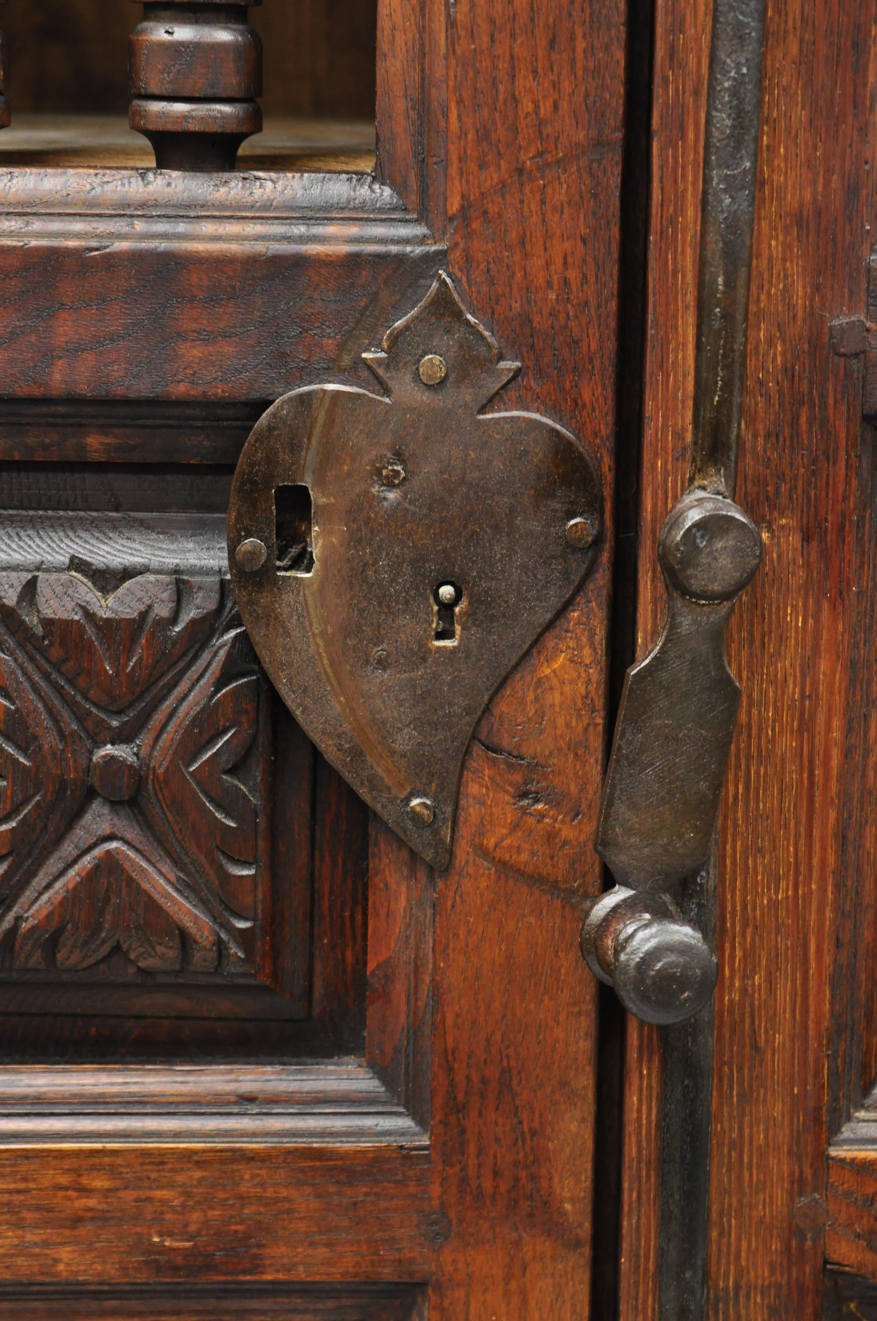 20th Century Vintage Spanish Renaissance Carved Cabinet Cupboard Raised Panel Spindle Carving