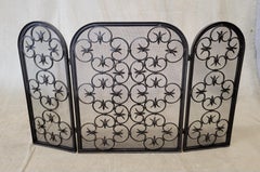 Vintage Spanish Revival Iron Three Panel Folding Fireplace Screen
