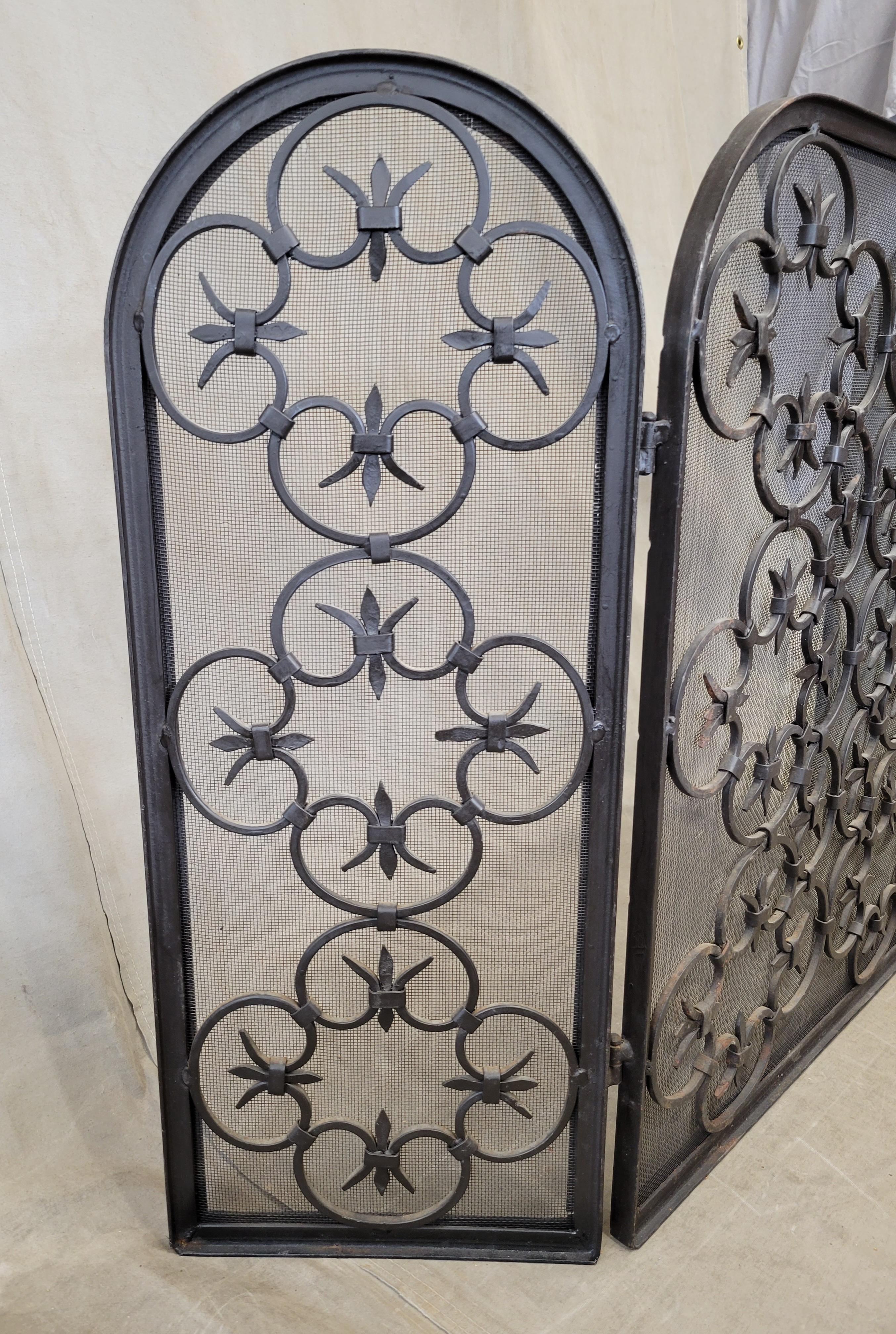 Unknown Vintage Spanish Revival Iron Three Panel Folding Fireplace Screen For Sale