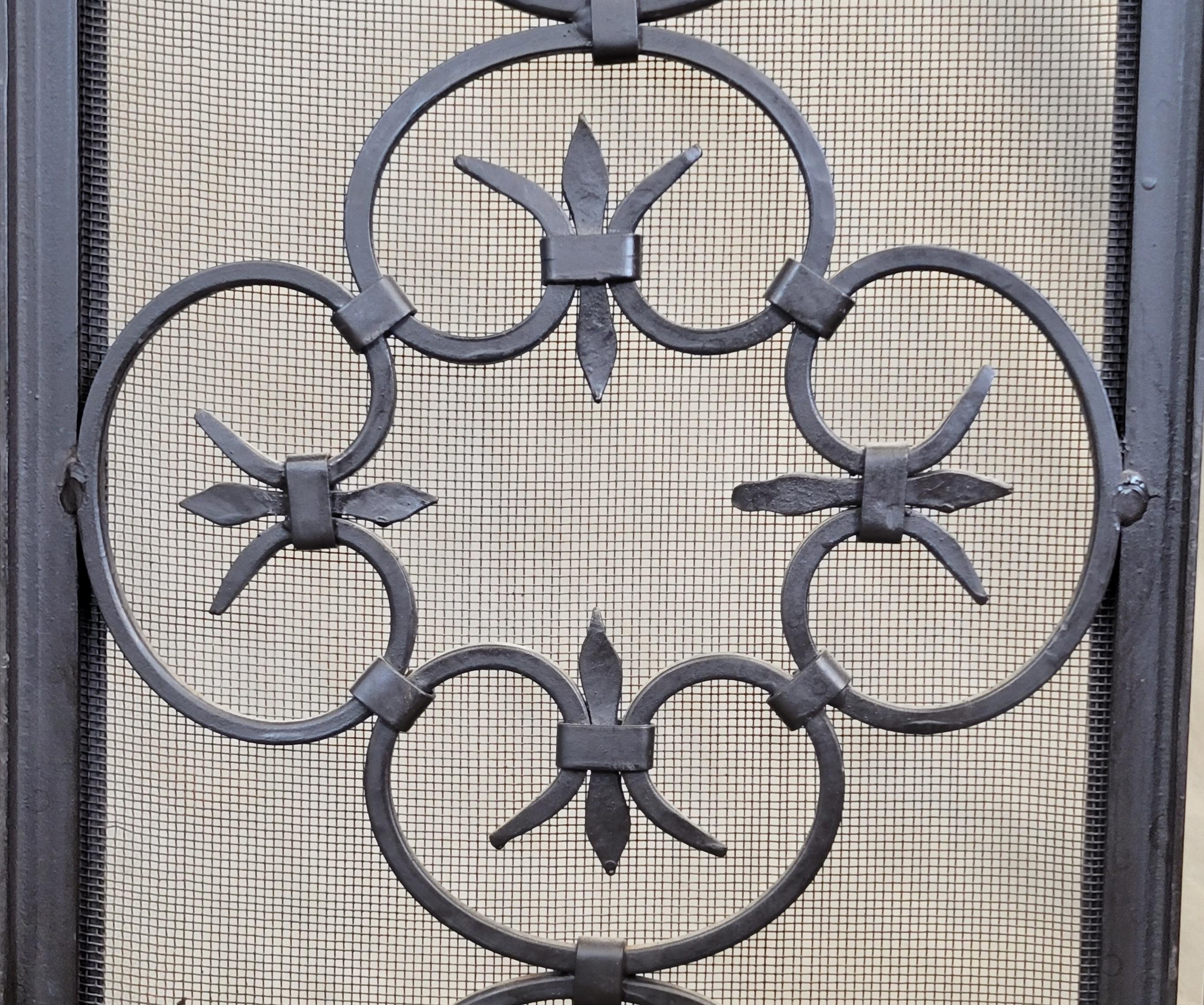 20th Century Vintage Spanish Revival Iron Three Panel Folding Fireplace Screen For Sale