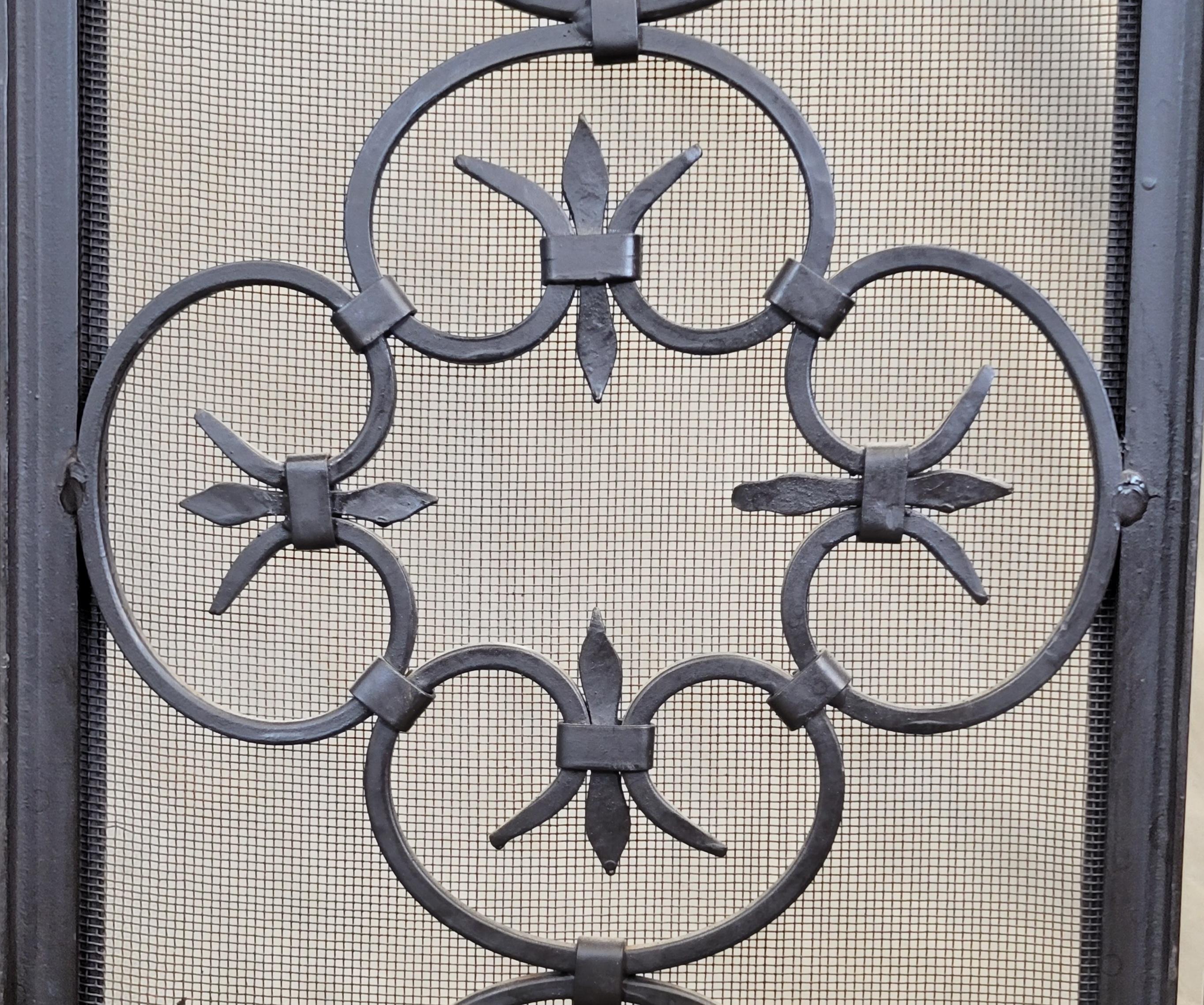 Spanish Colonial Vintage Spanish Revival Iron Three Panel Folding Fireplace Screen